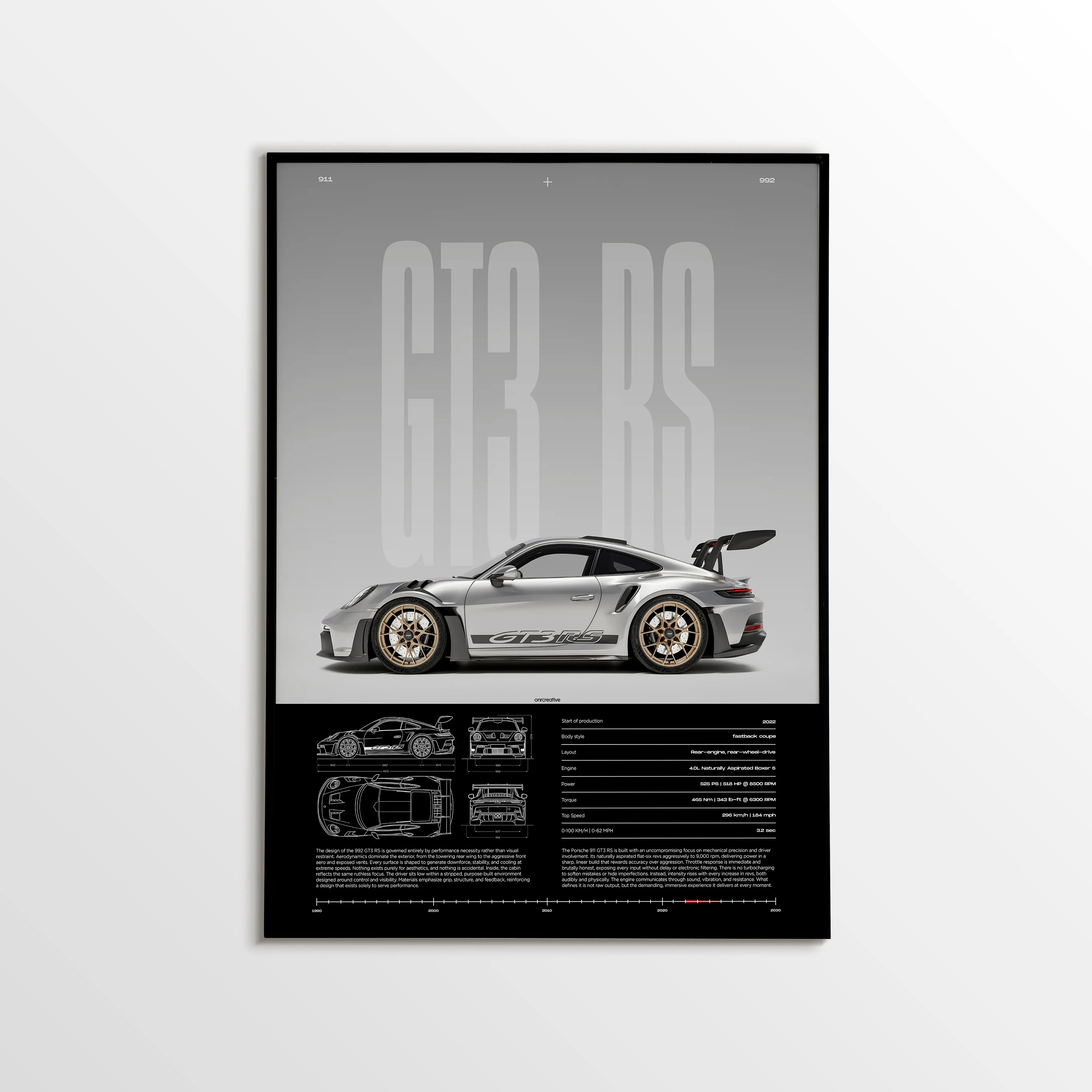 Porsche 911 GT3 RS 992 Car Poster | Premium Supercar Wall Art