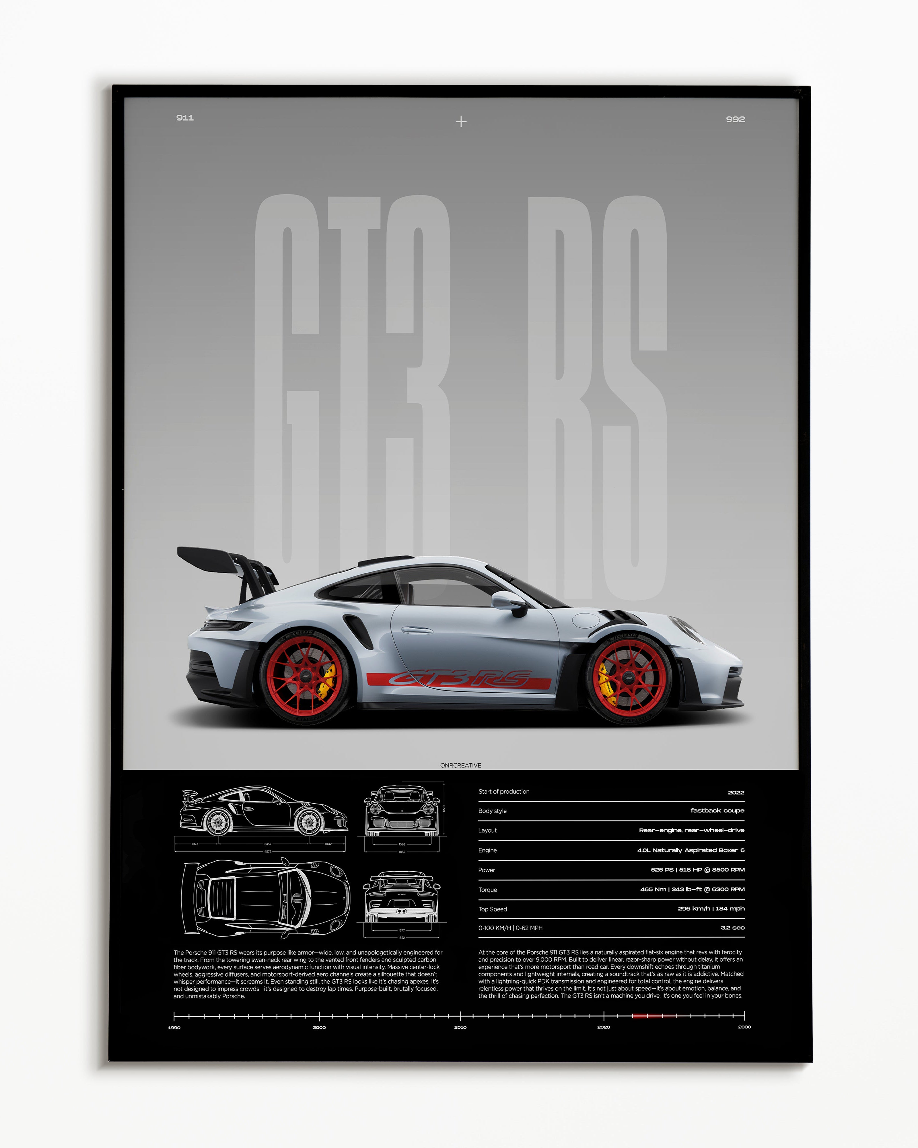 Porsche 911 GT3 RS Poster | 992 Sports Car Wall Art | Luxury Automotive Print