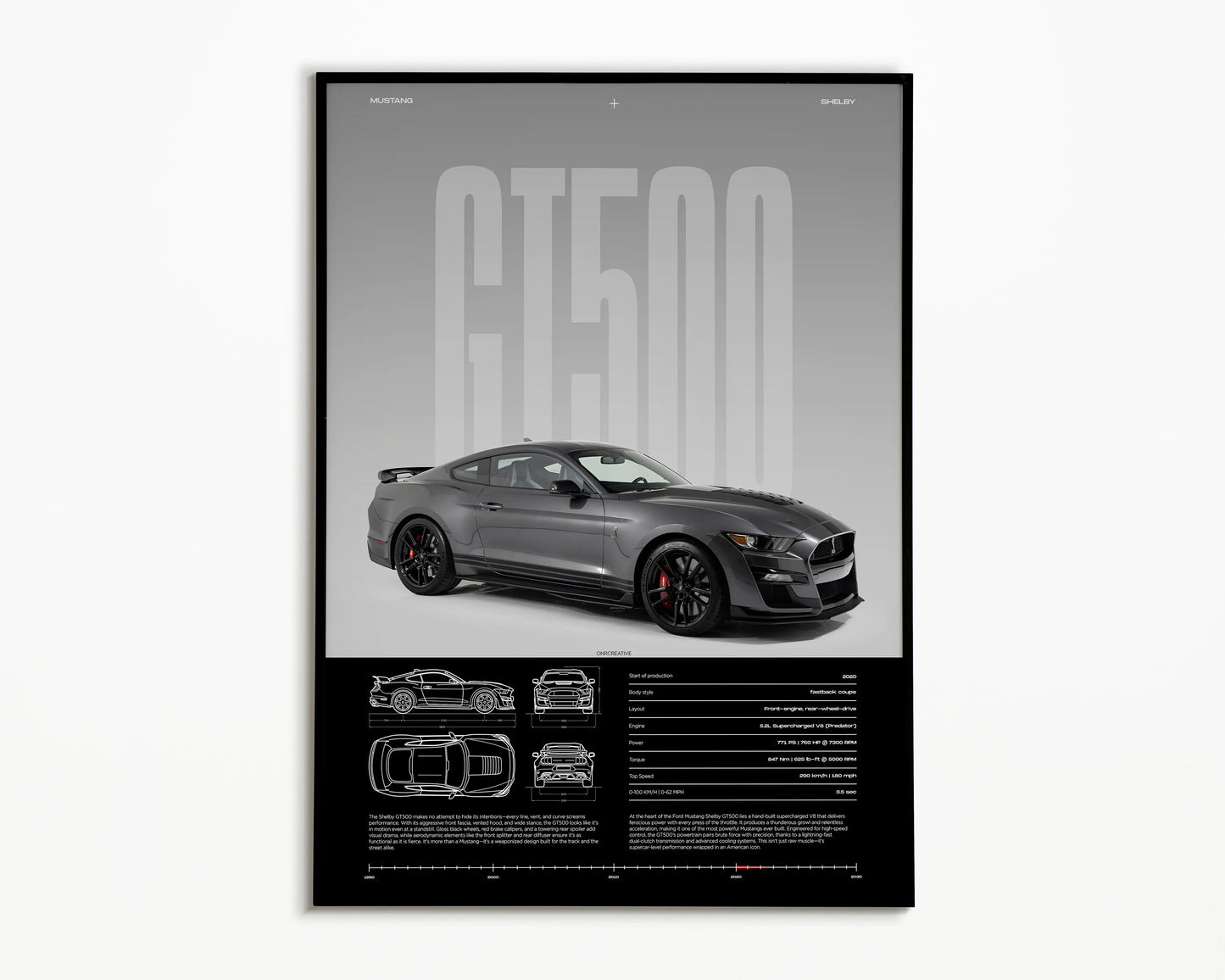 Ford Mustang Shelby GT500 Poster – Supercharged Muscle Car Wall Art
