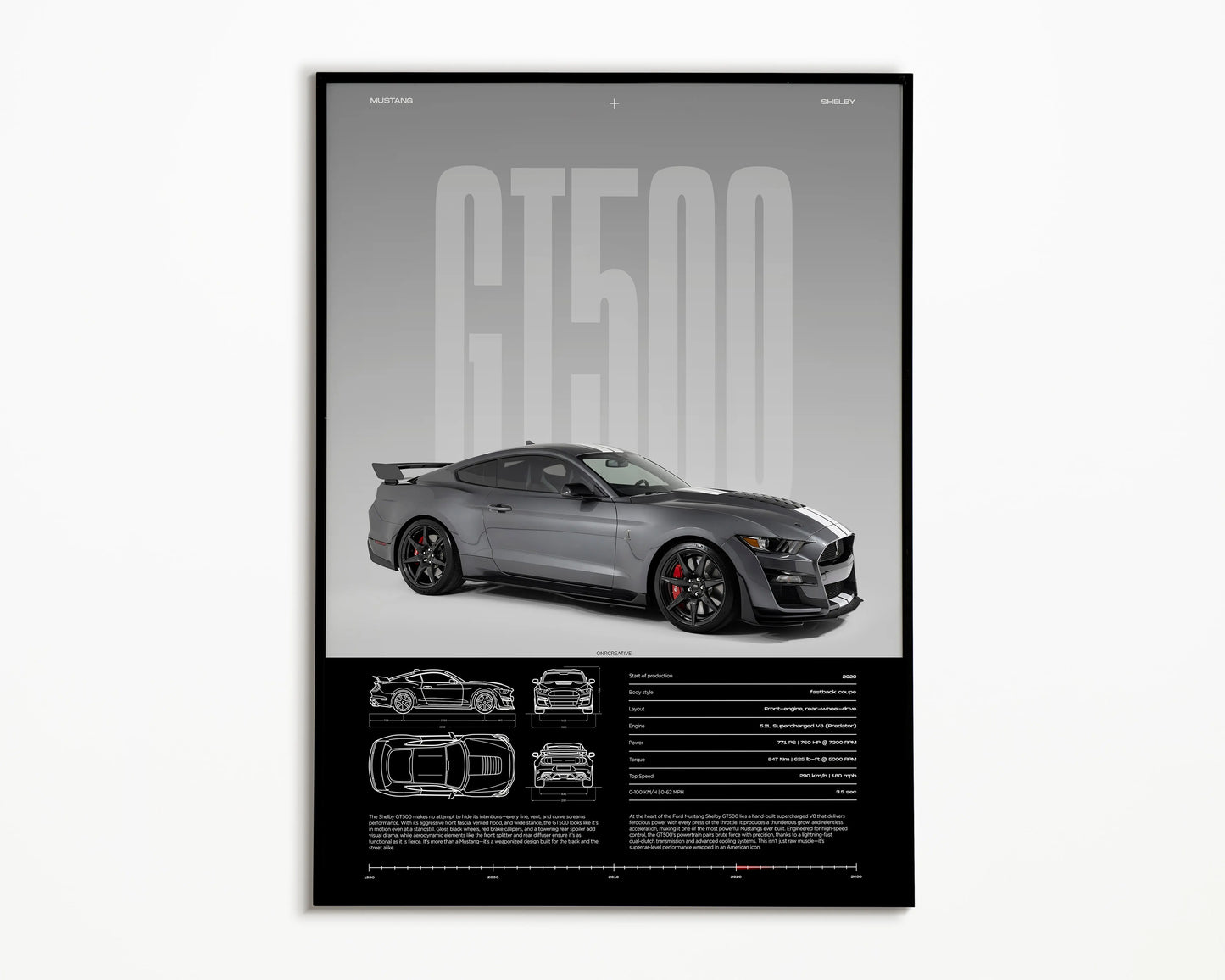Ford Mustang Shelby GT500 Poster – Supercharged Muscle Car Wall Art