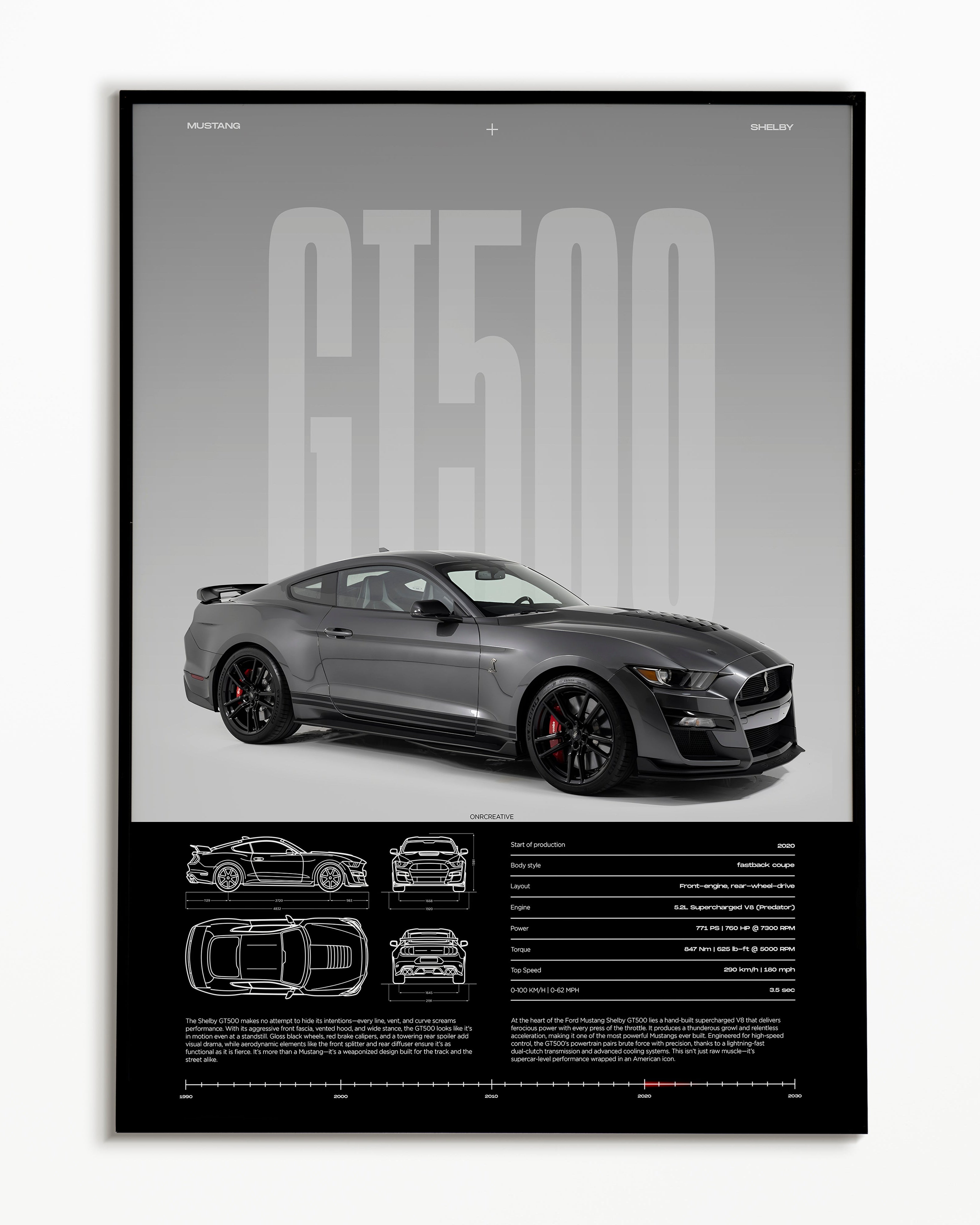 Ford Mustang Shelby GT500 Poster | American Muscle Car Wall Art | Automotive Print