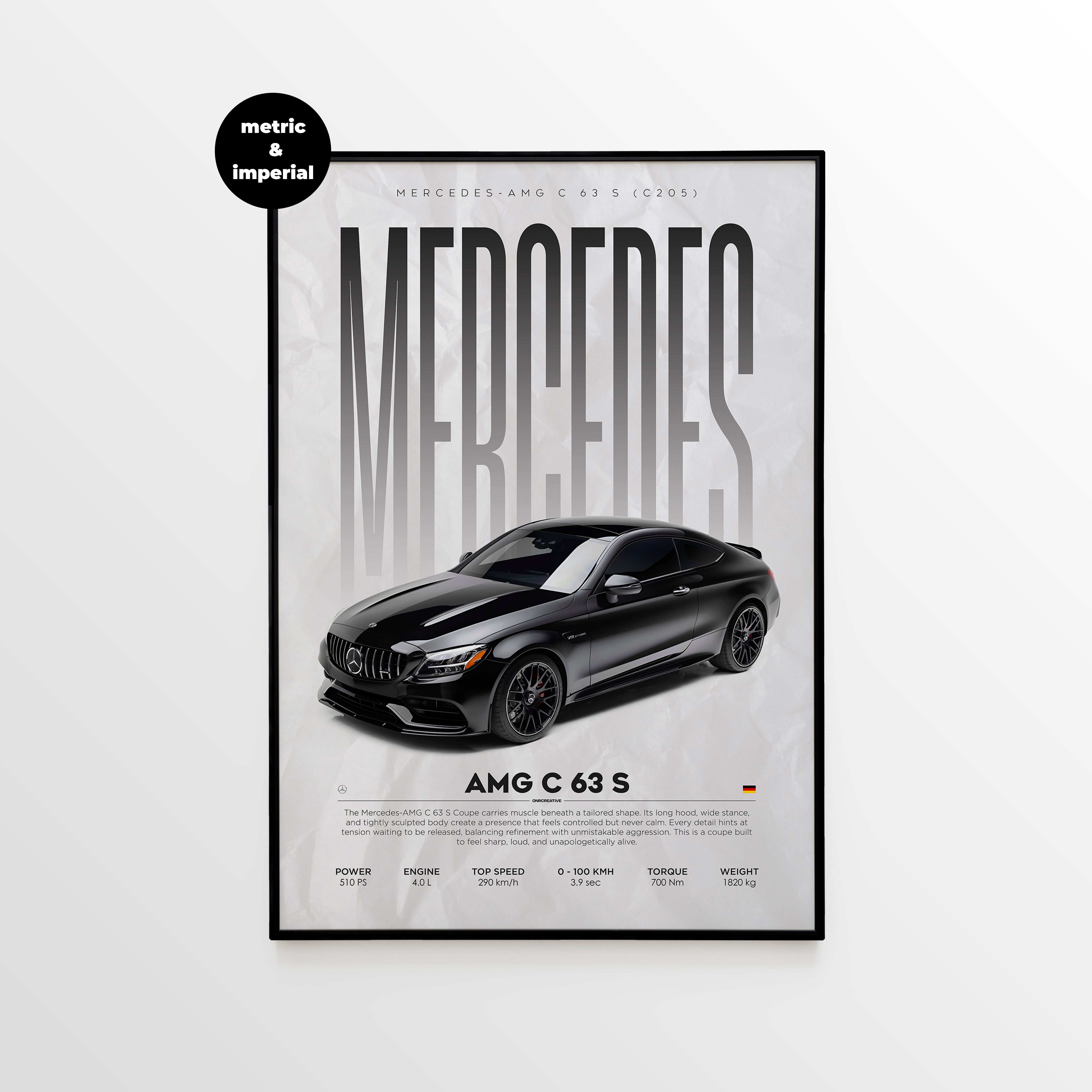 Mercedes-AMG C63 S C205 Coupe Minimal Poster | Wall Art Print