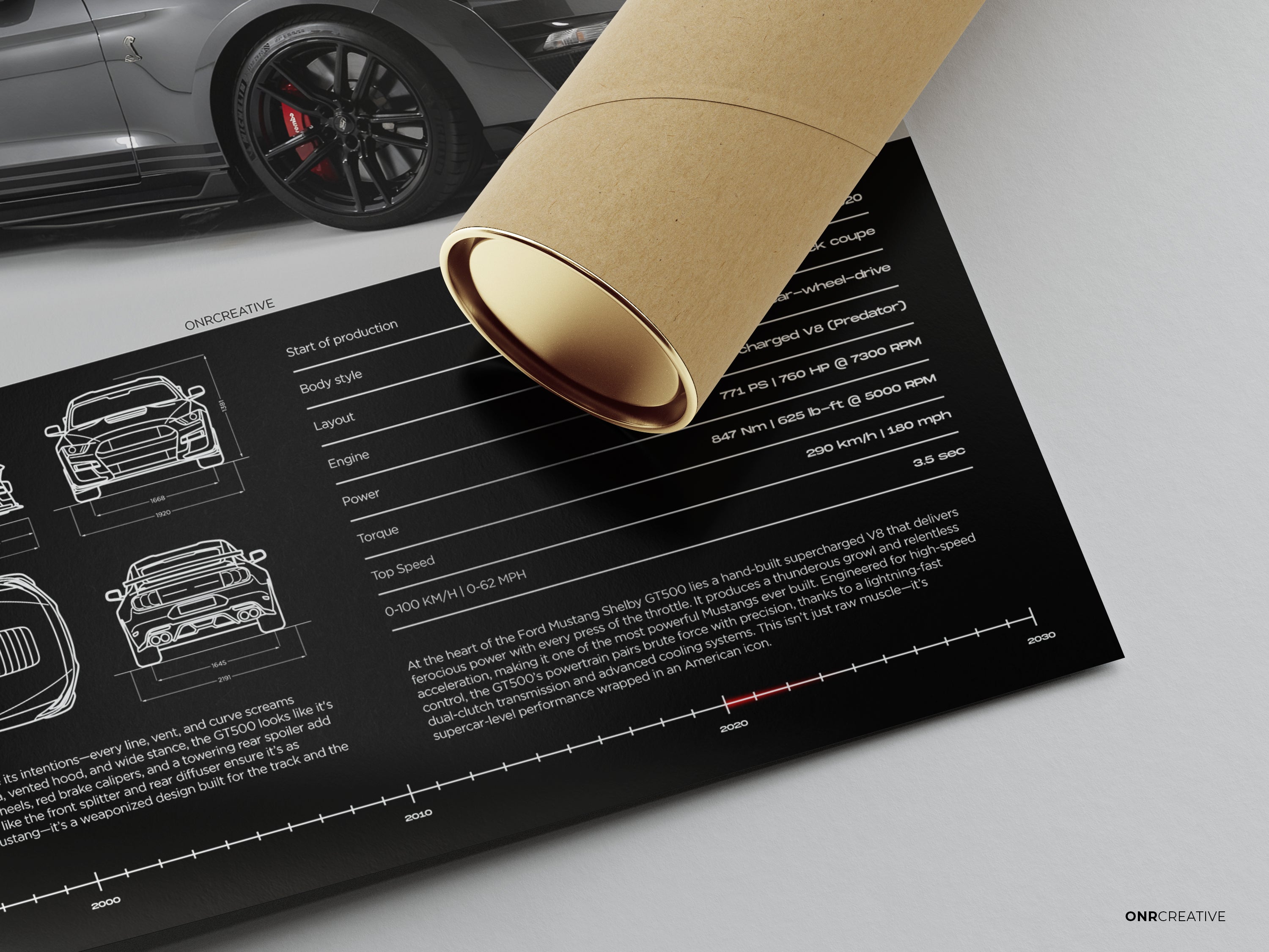 Ford Mustang Shelby GT500 Poster | American Muscle Car Wall Art | Automotive Print