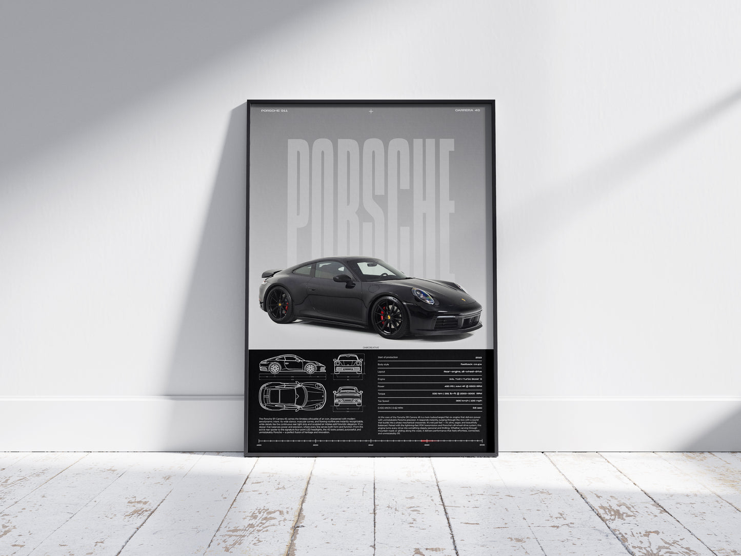 Porsche 911 Carrera 4S Poster – Premium Wall Art for Car Enthusiasts