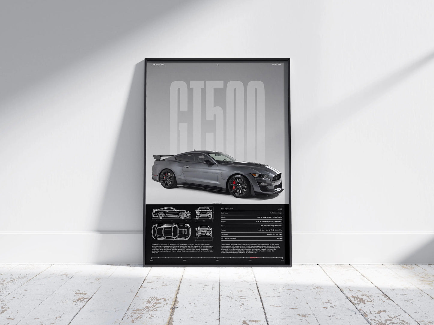 Ford Mustang Shelby GT500 Poster – Supercharged Muscle Car Wall Art