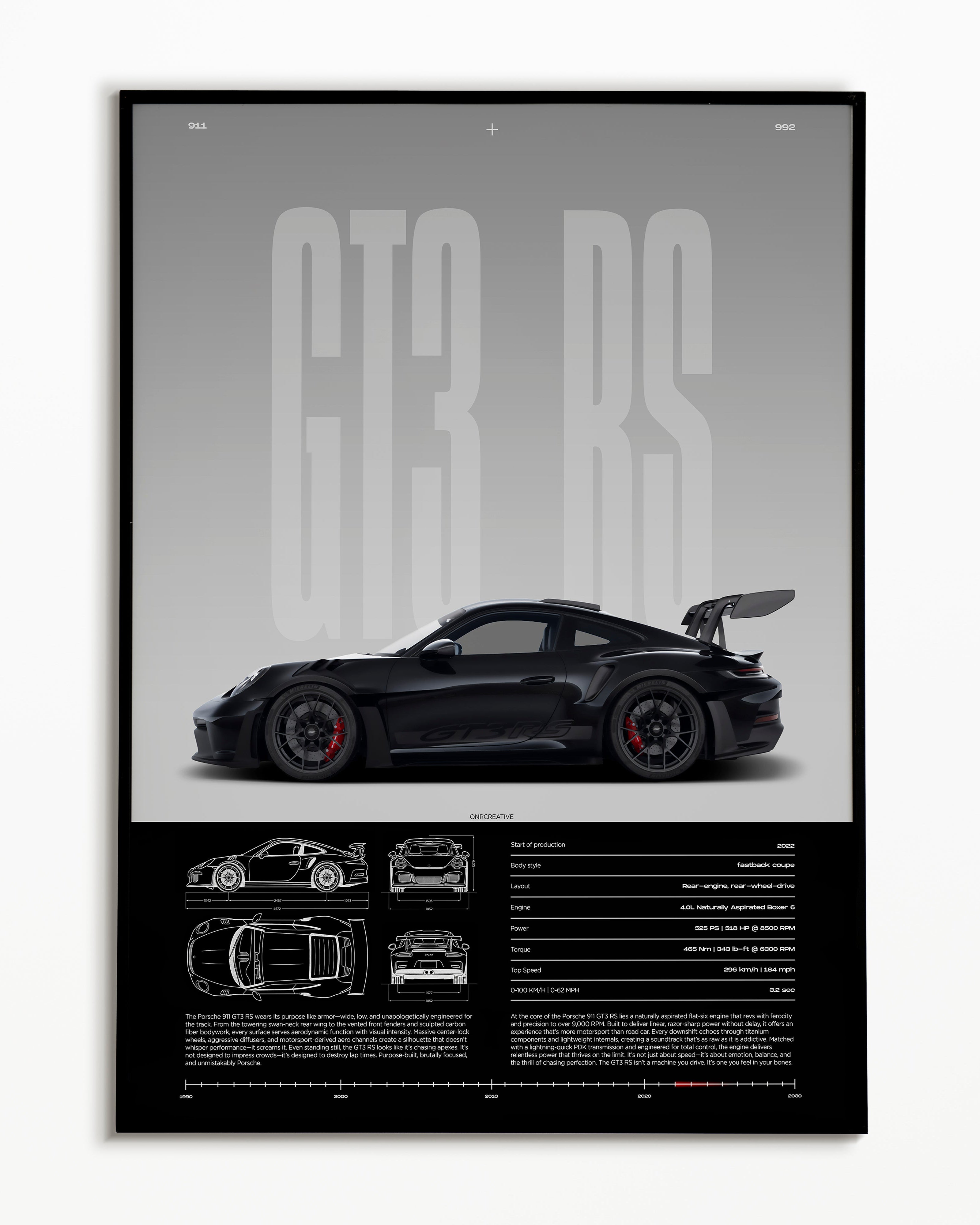 Porsche 911 GT3 RS Poster | Sports Car Wall Art Print | Luxury Automotive Decor