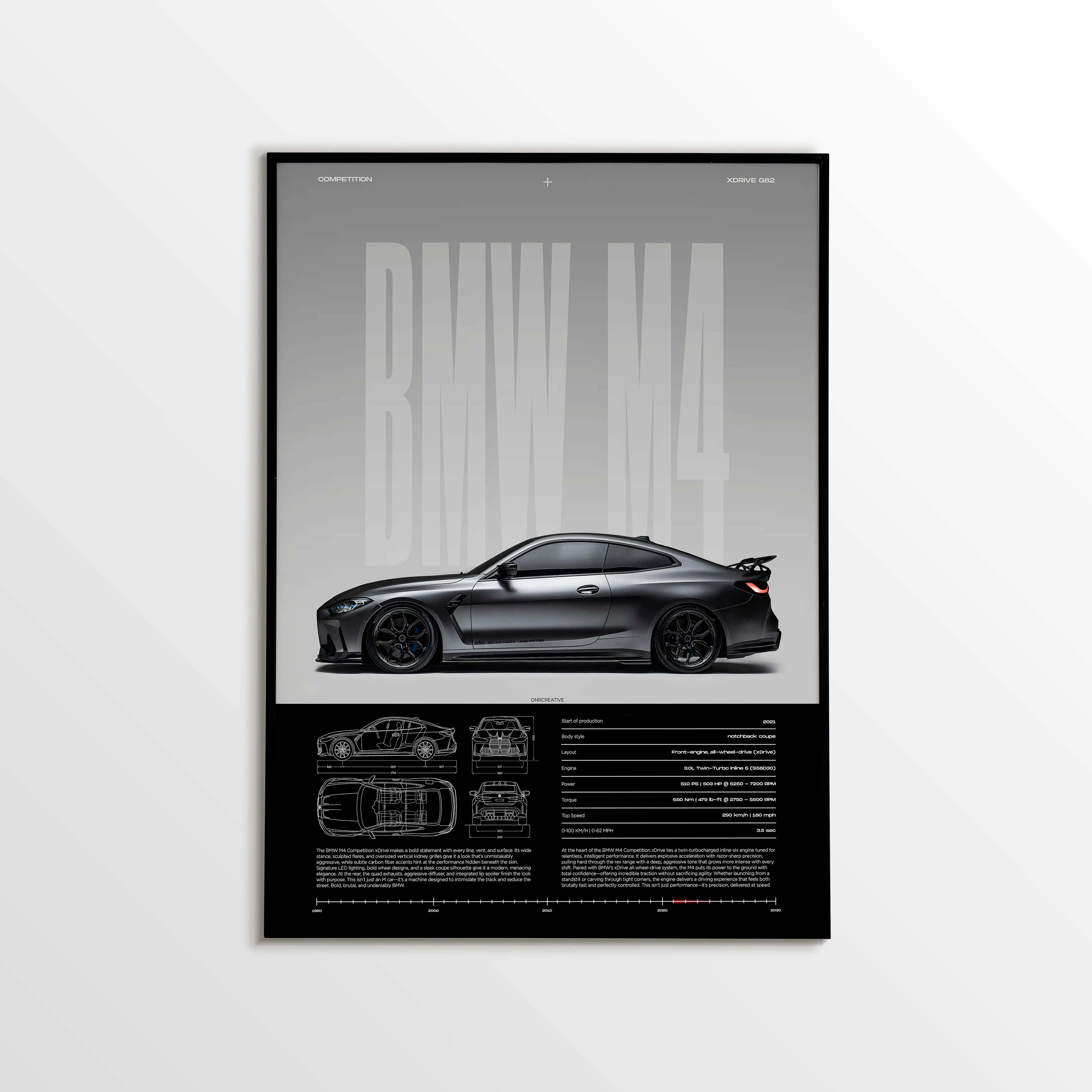 BMW M4 Competition G82 Car Poster ONRCreative