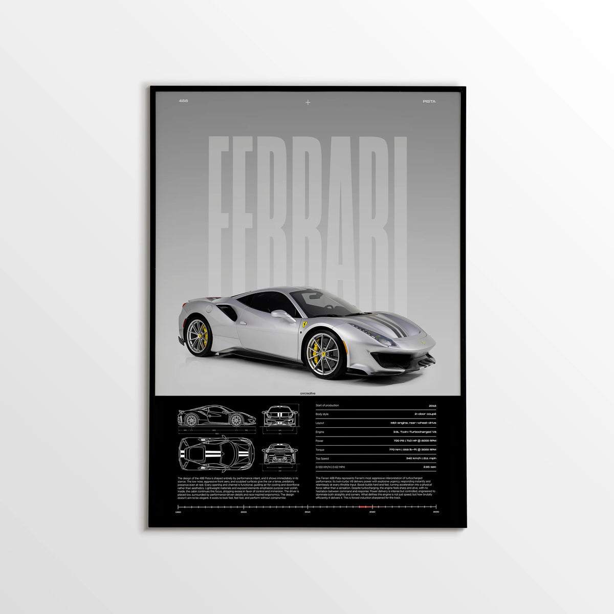 Ferrari 488 Pista Car Poster ONRCreative