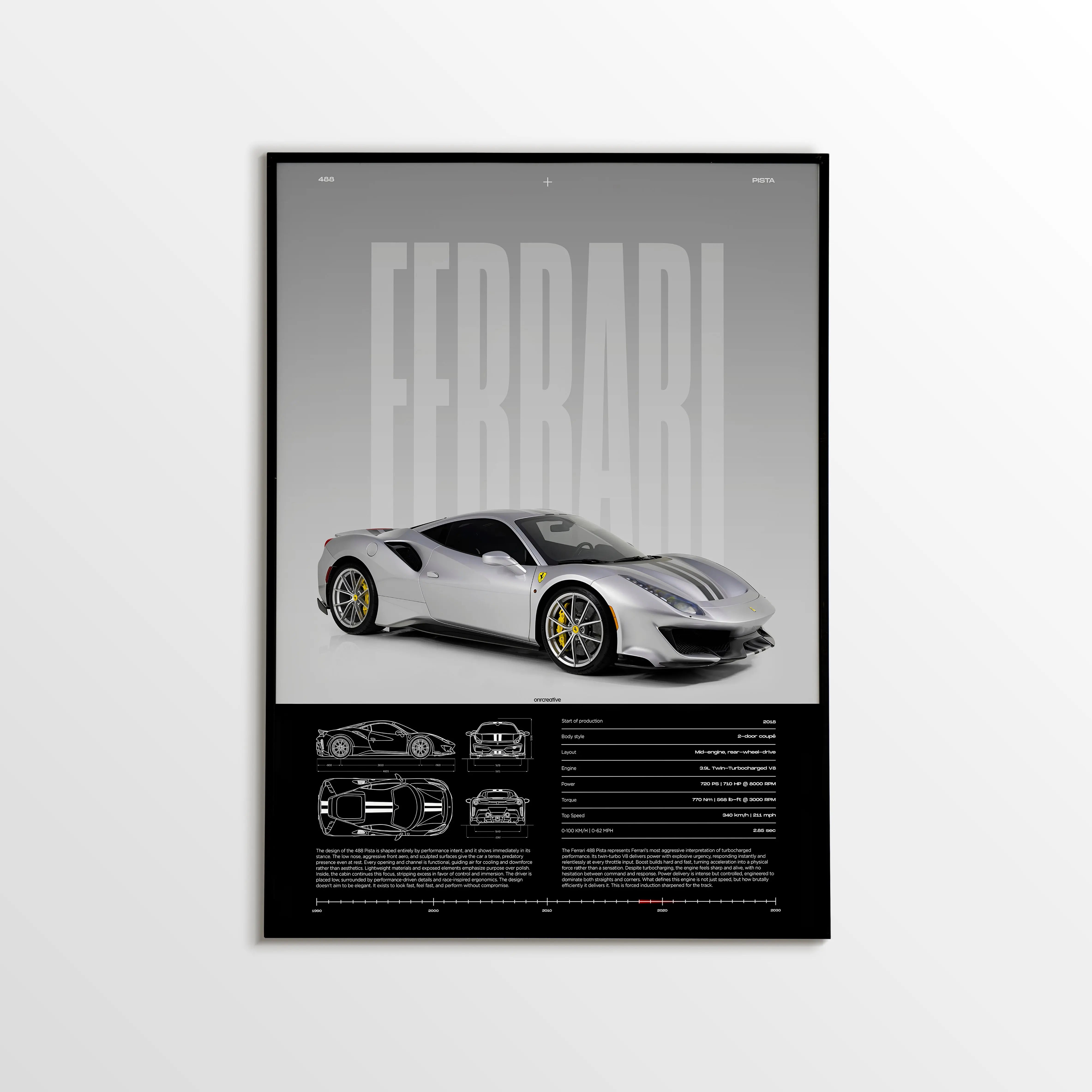 Ferrari 488 Pista Car Poster ONRCreative