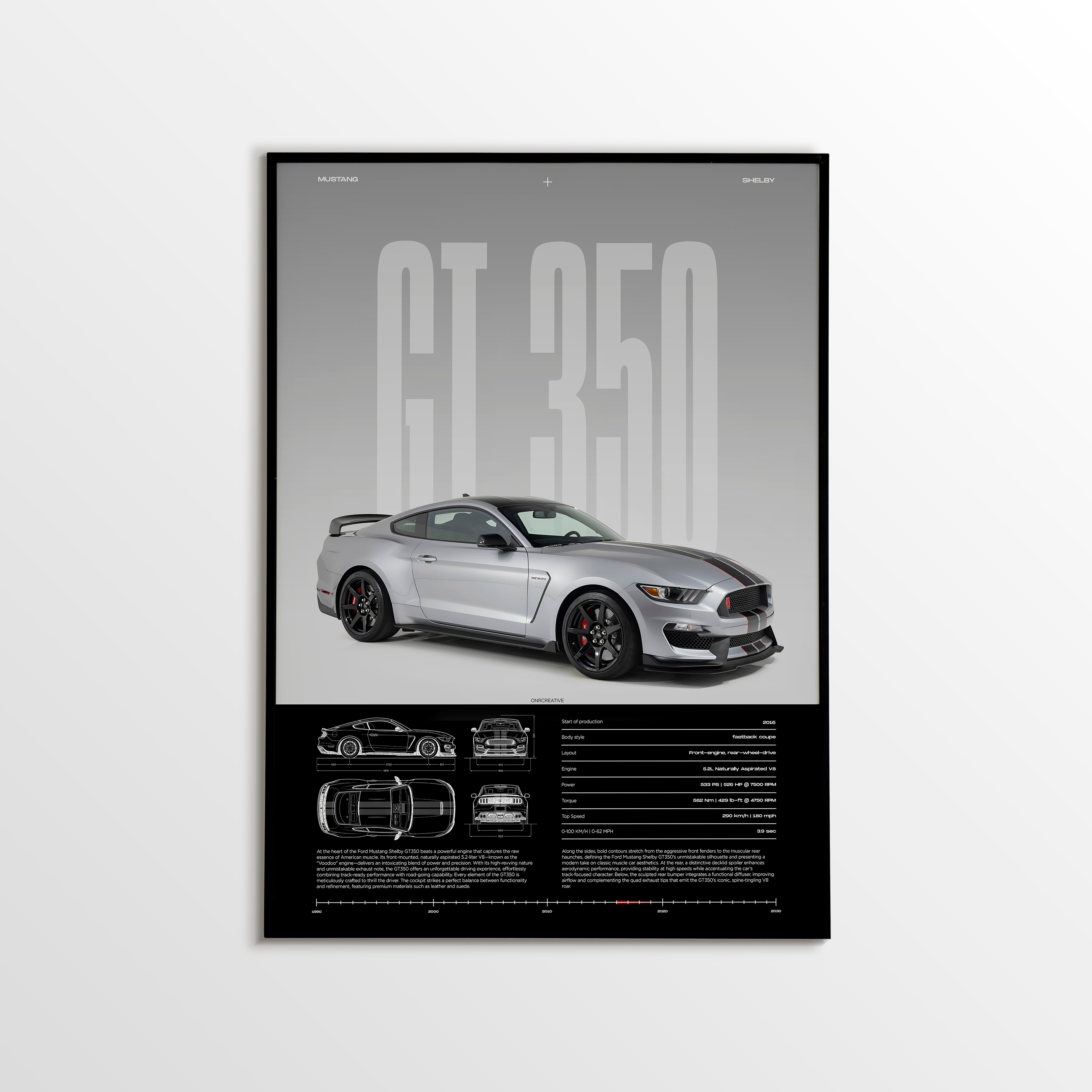 Ford Mustang Shelby GT350 Poster | American Muscle Car Wall Art | Automotive Print