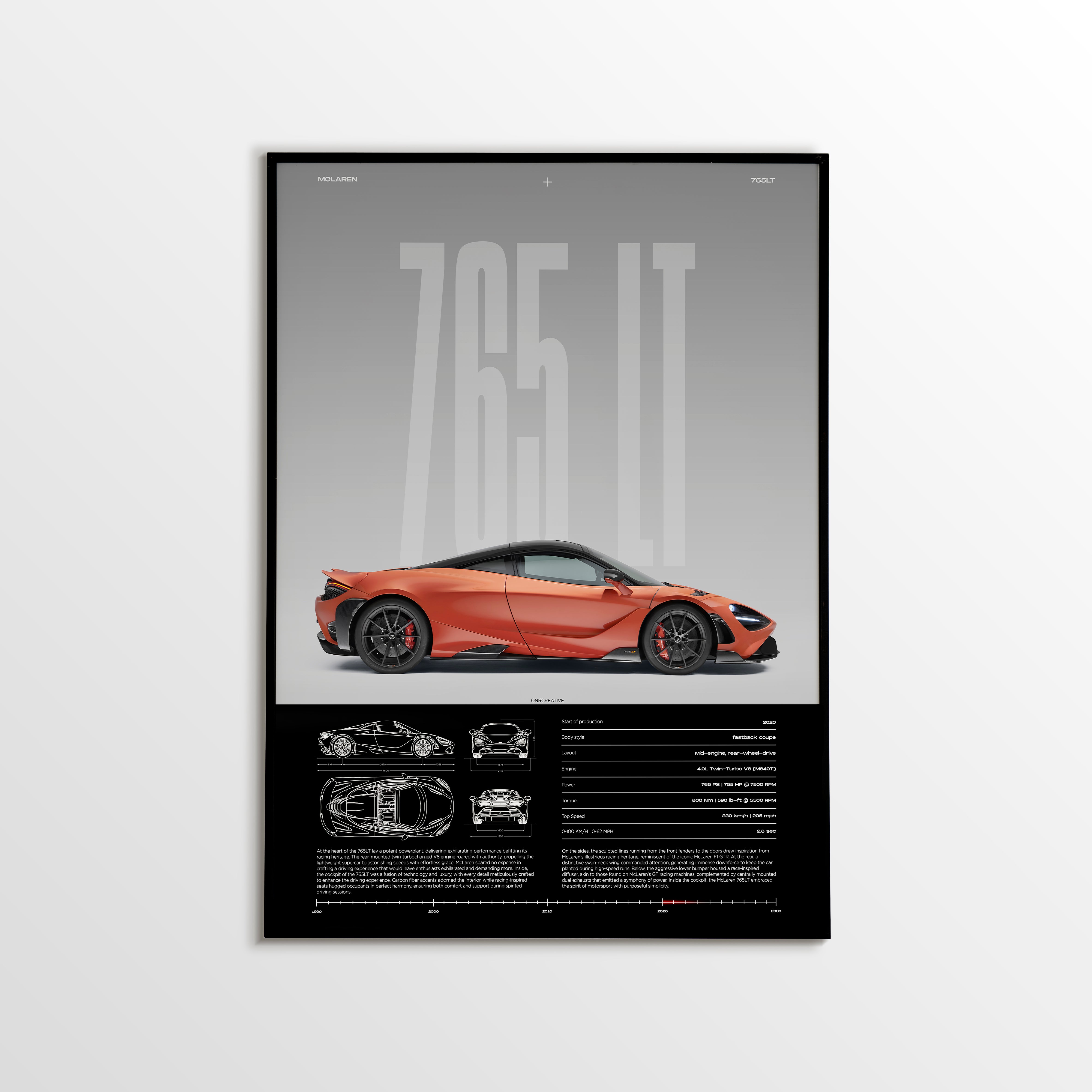 McLaren 765LT Poster | Orange Supercar Wall Art | Modern Automotive Print