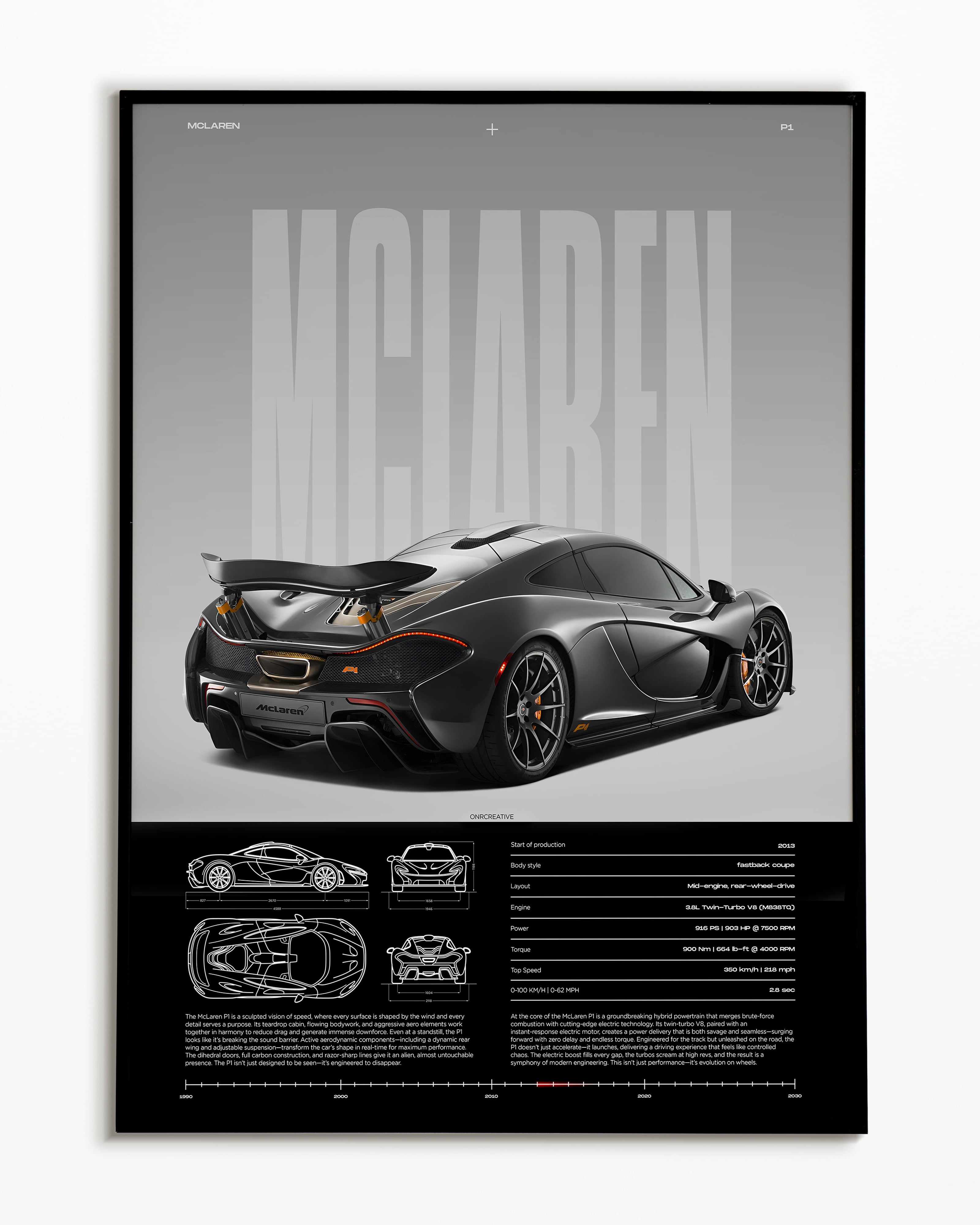 McLaren P1 Poster | Rear View Hypercar Wall Art | Luxury Automotive Print