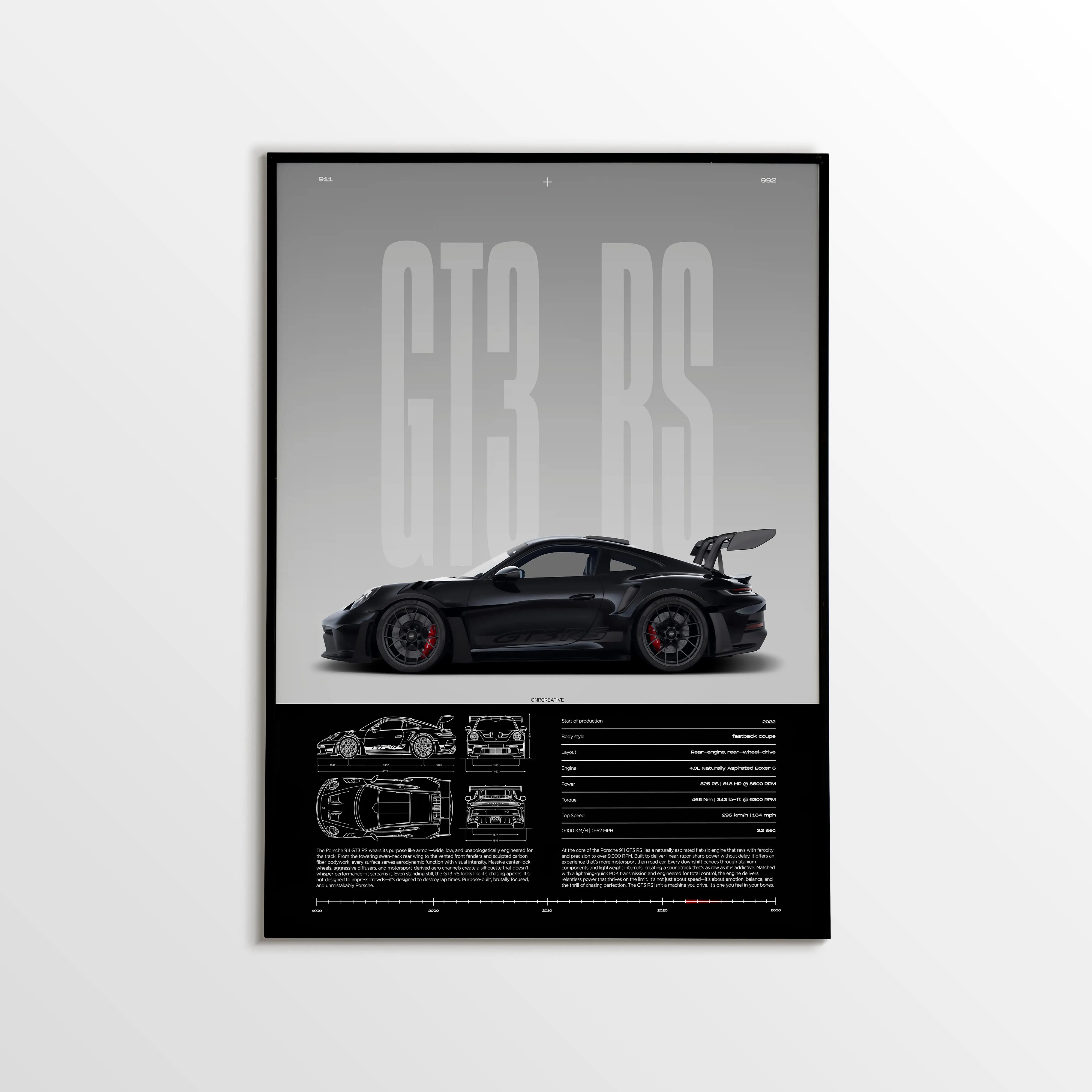 Porsche 911 GT3 RS Car Poster ONRCreative