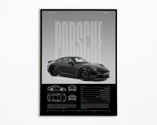 Porsche 911 Carrera 4S Poster – Premium Wall Art for Car Enthusiasts