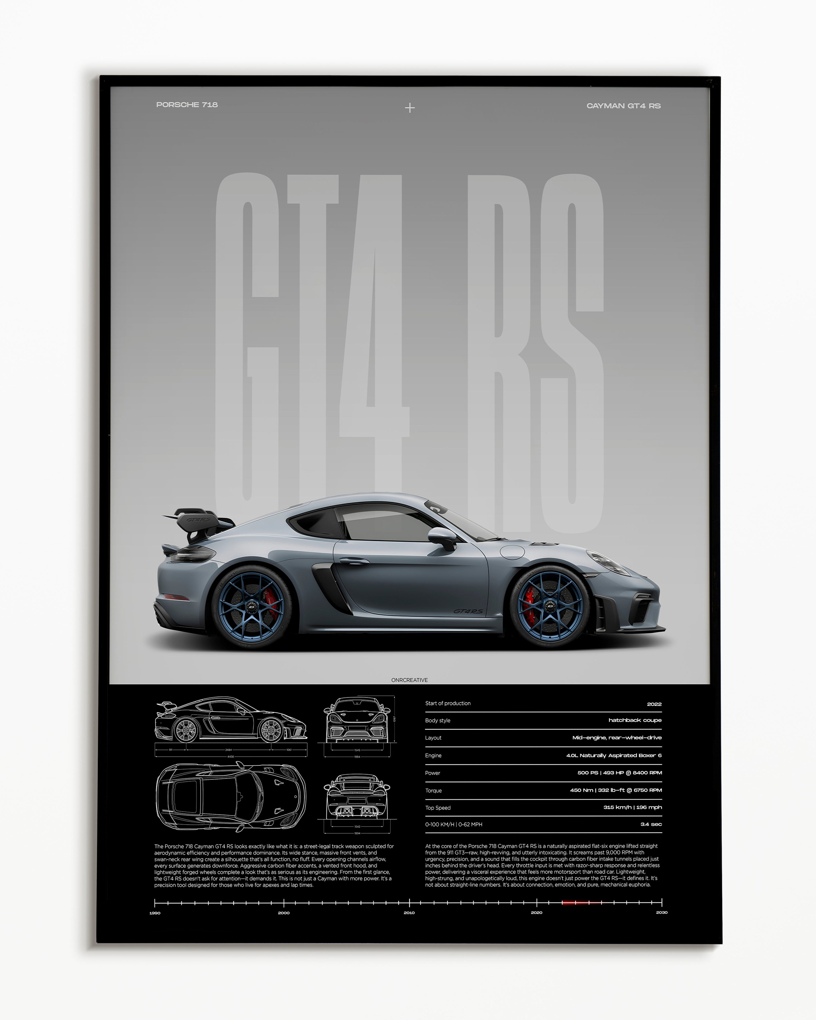 Porsche 718 Cayman GT4 RS Poster | Sports Car Wall Art | Luxury Automotive Print