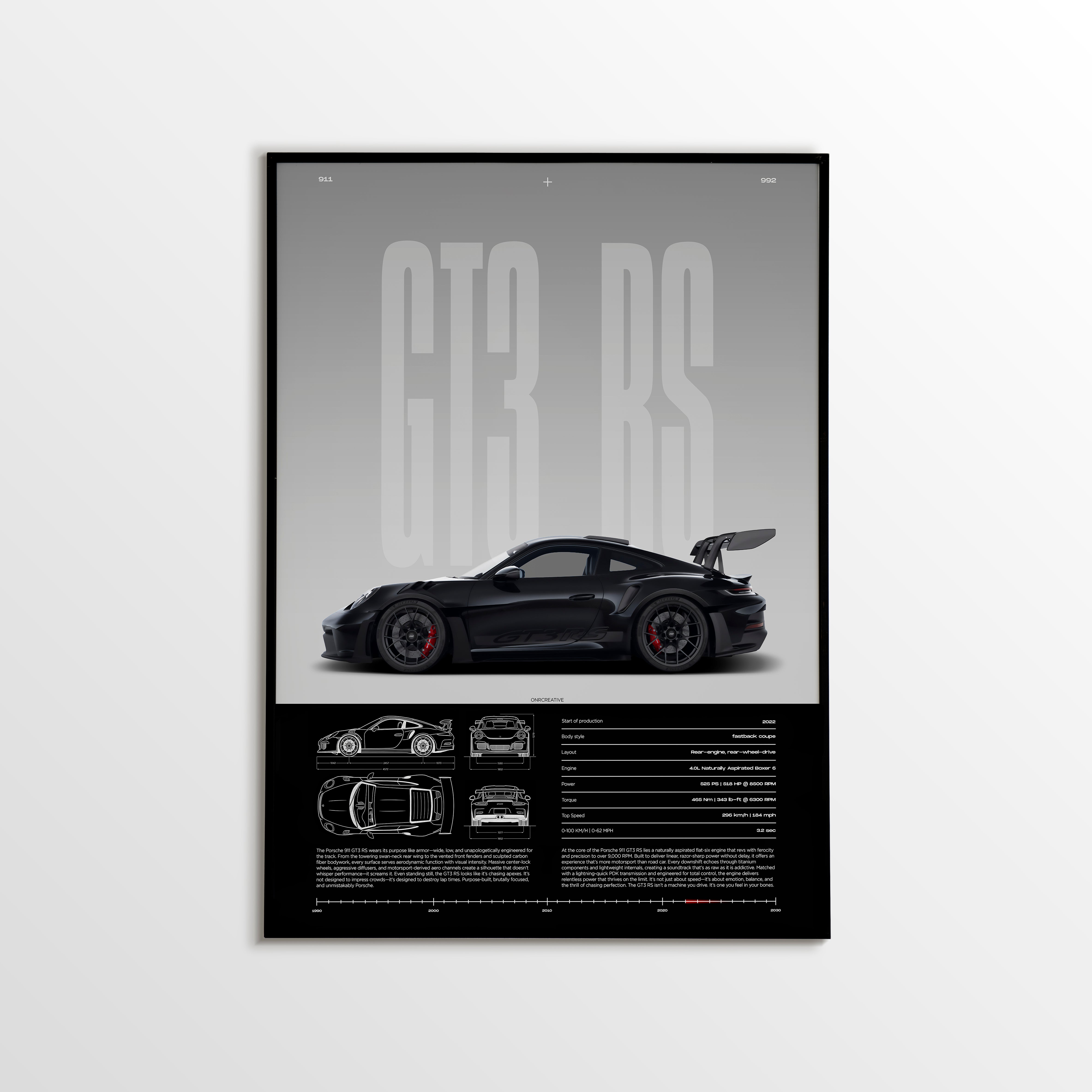 Porsche 911 GT3 RS Poster | Sports Car Wall Art Print | Luxury Automotive Decor