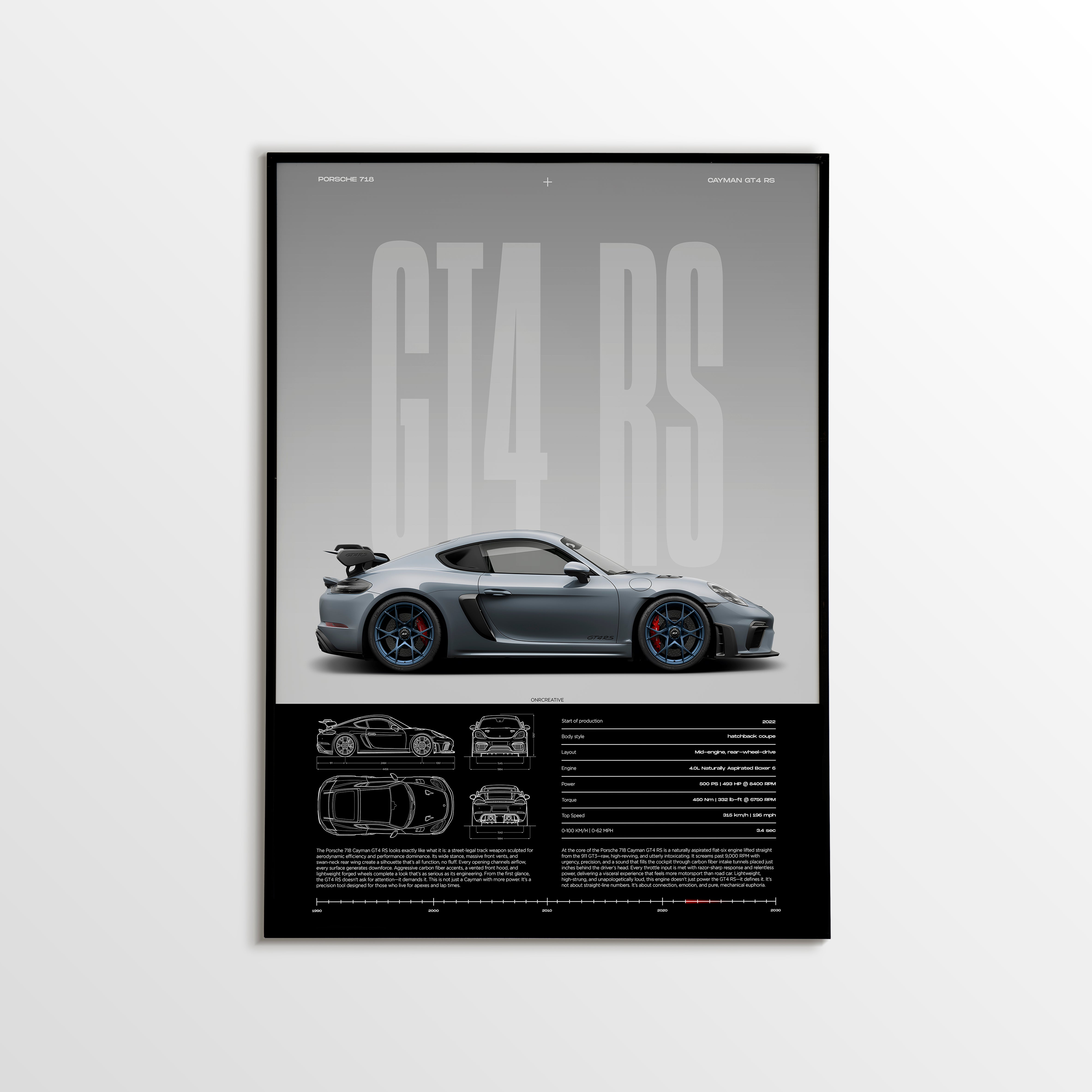 Porsche 718 Cayman GT4 RS Poster | Sports Car Wall Art | Luxury Automotive Print