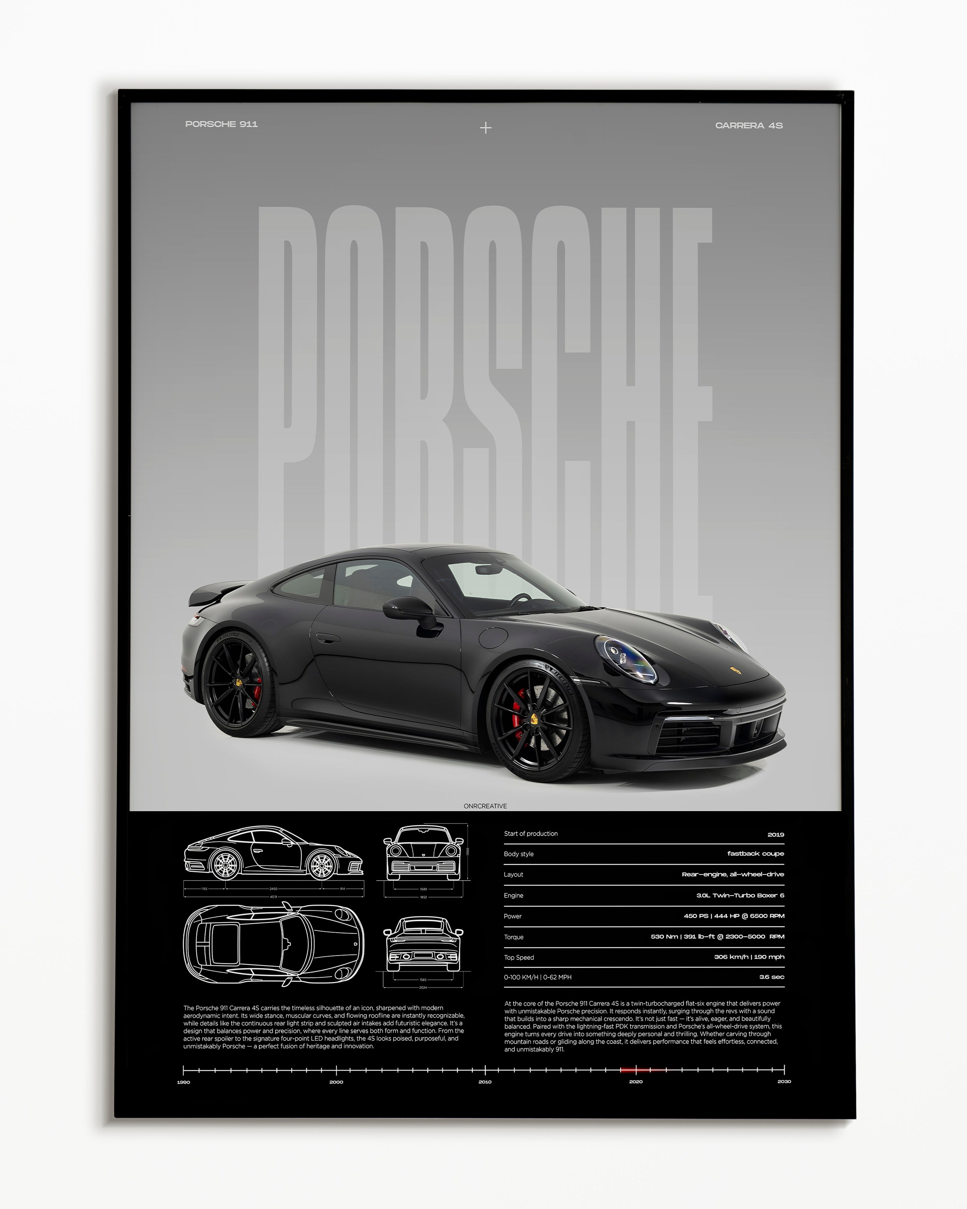 Porsche 911 Carrera 4S Poster | Modern Porsche Wall Art | Luxury Sports Car Print