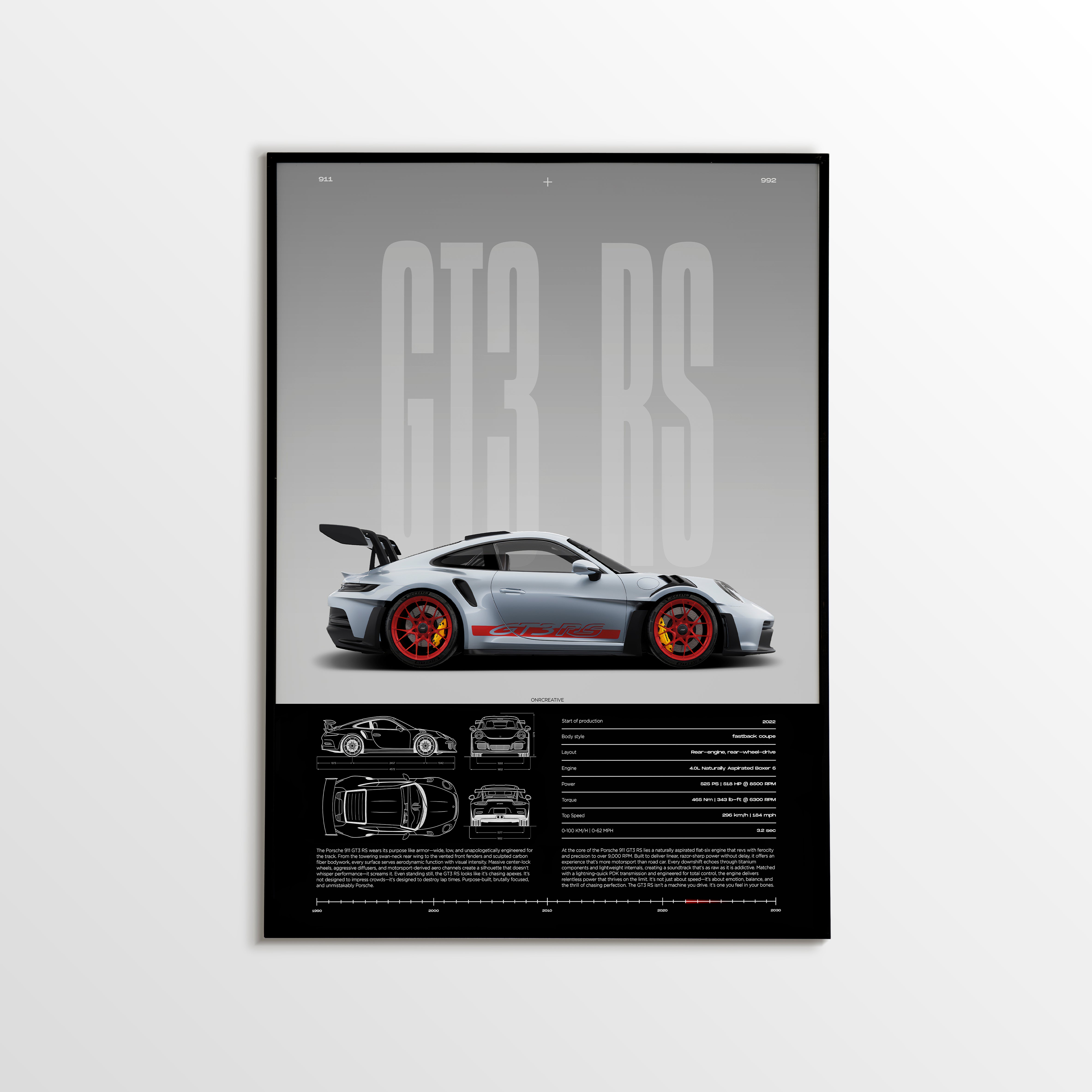 Porsche 911 GT3 RS Poster | 992 Sports Car Wall Art | Luxury Automotive Print