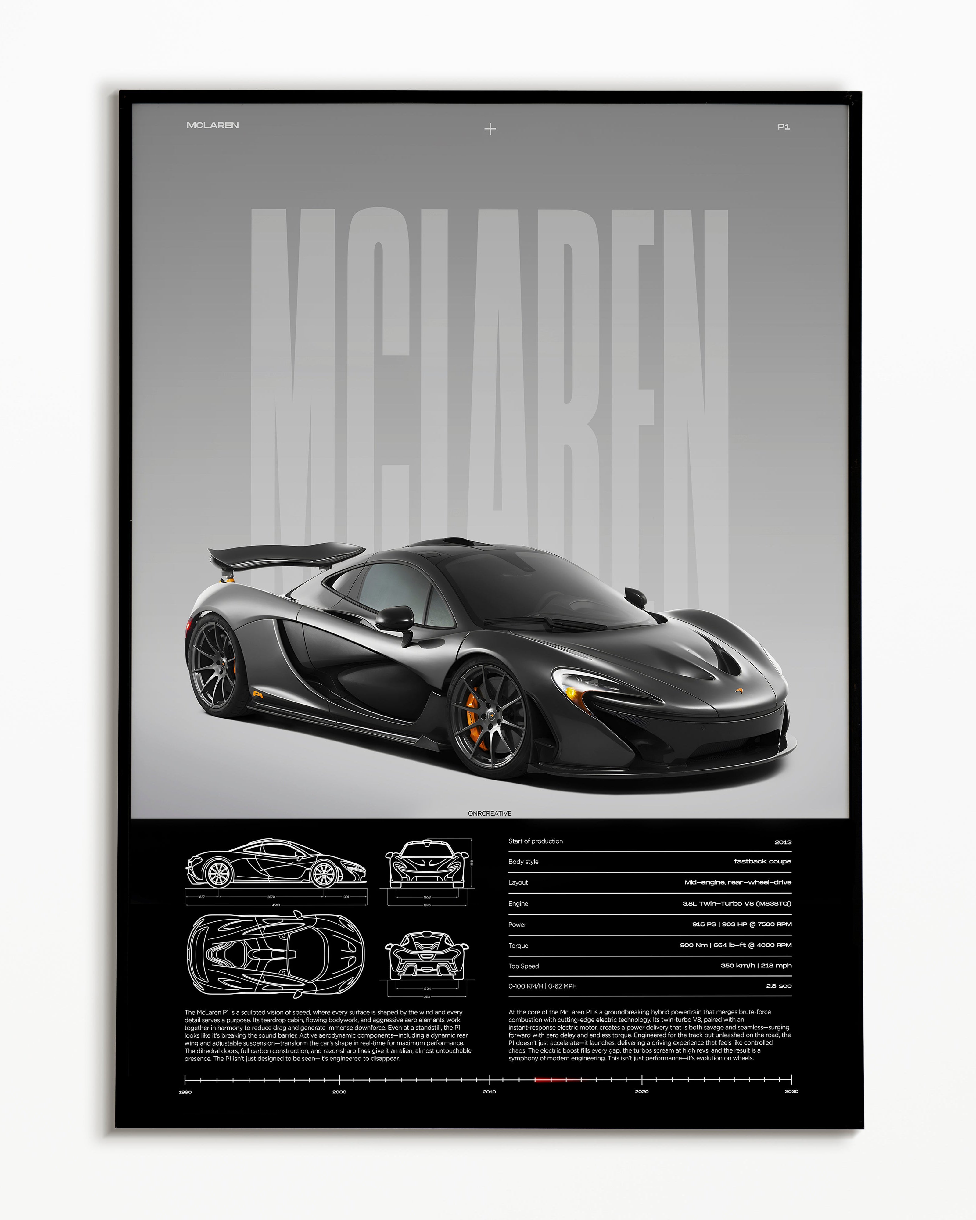 McLaren P1 Poster | Front View Hypercar Wall Art | Luxury Automotive Print