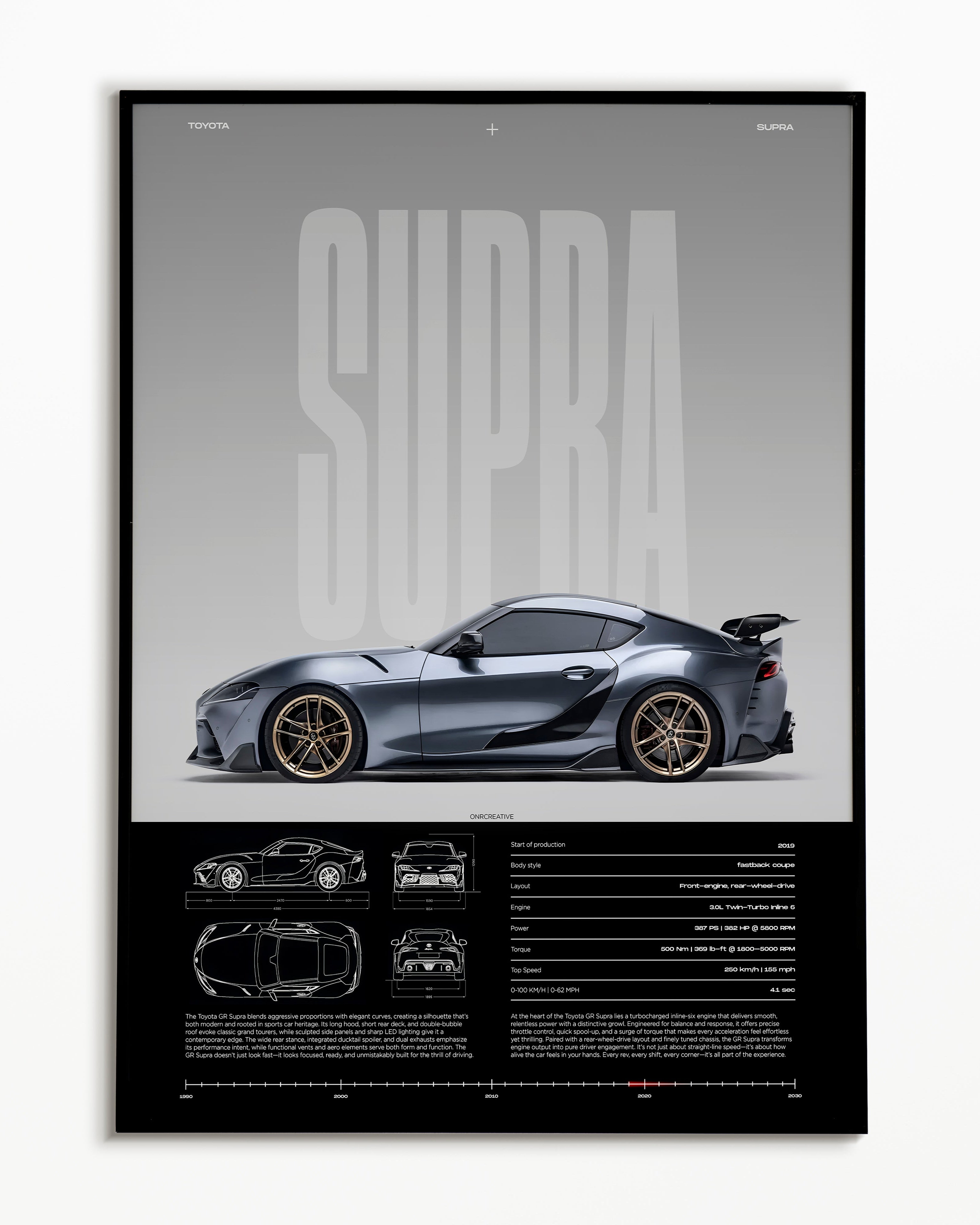 Toyota GR Supra Poster | Sports Car Wall Art | Modern Automotive Print