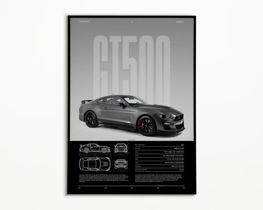 Ford Mustang Shelby GT500 Poster | American Muscle Car Wall Art | Automotive Print