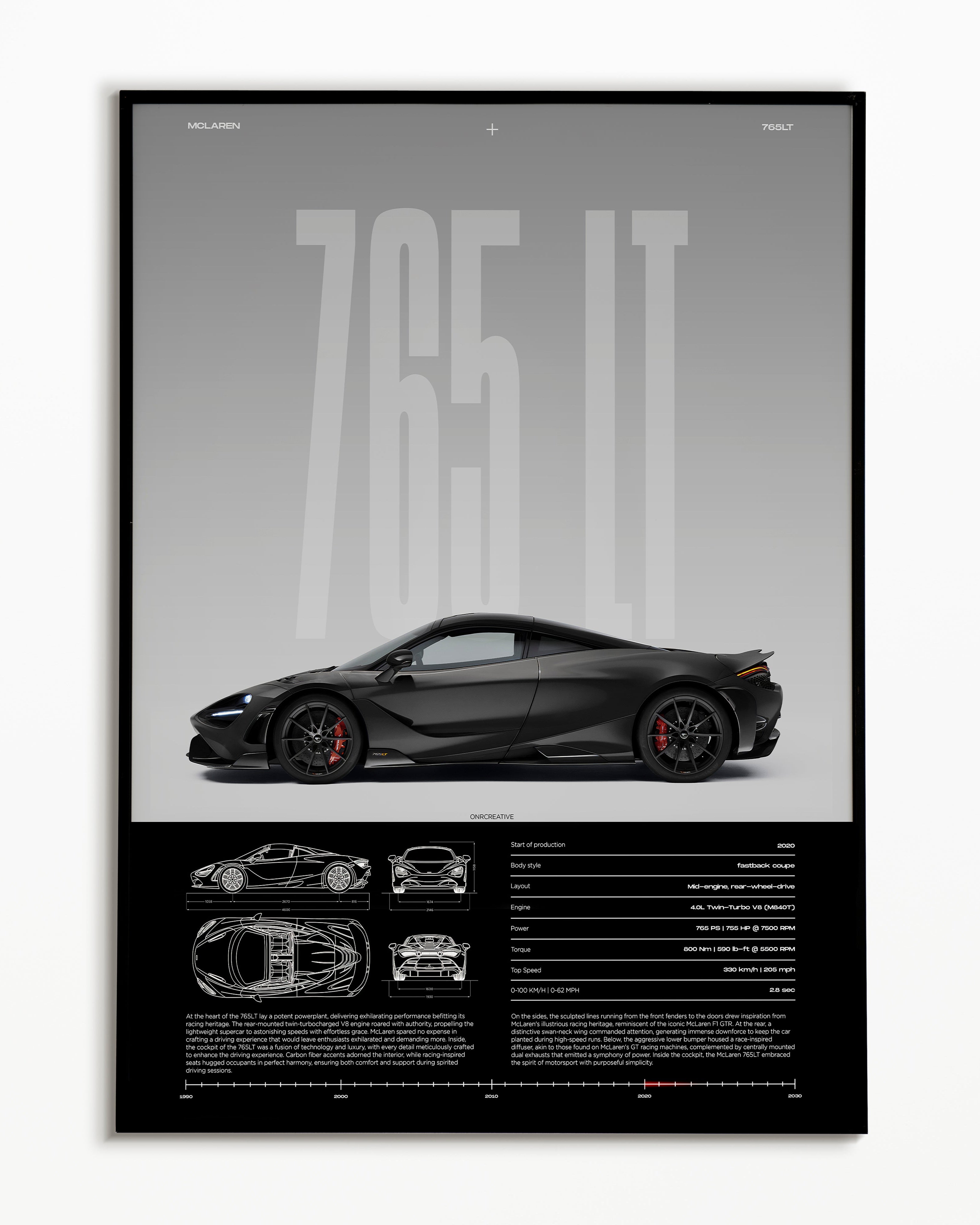 McLaren 765LT Poster | Supercar Wall Art | Modern Automotive Print
