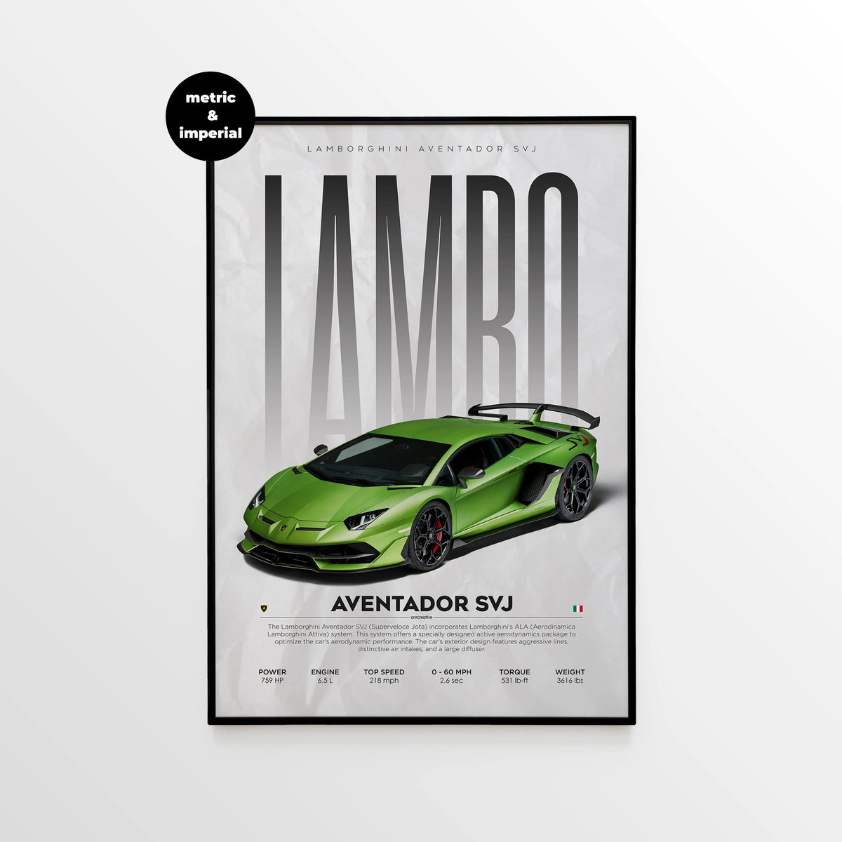 Lamborghini Aventador SVJ Car Poster ONRCreative