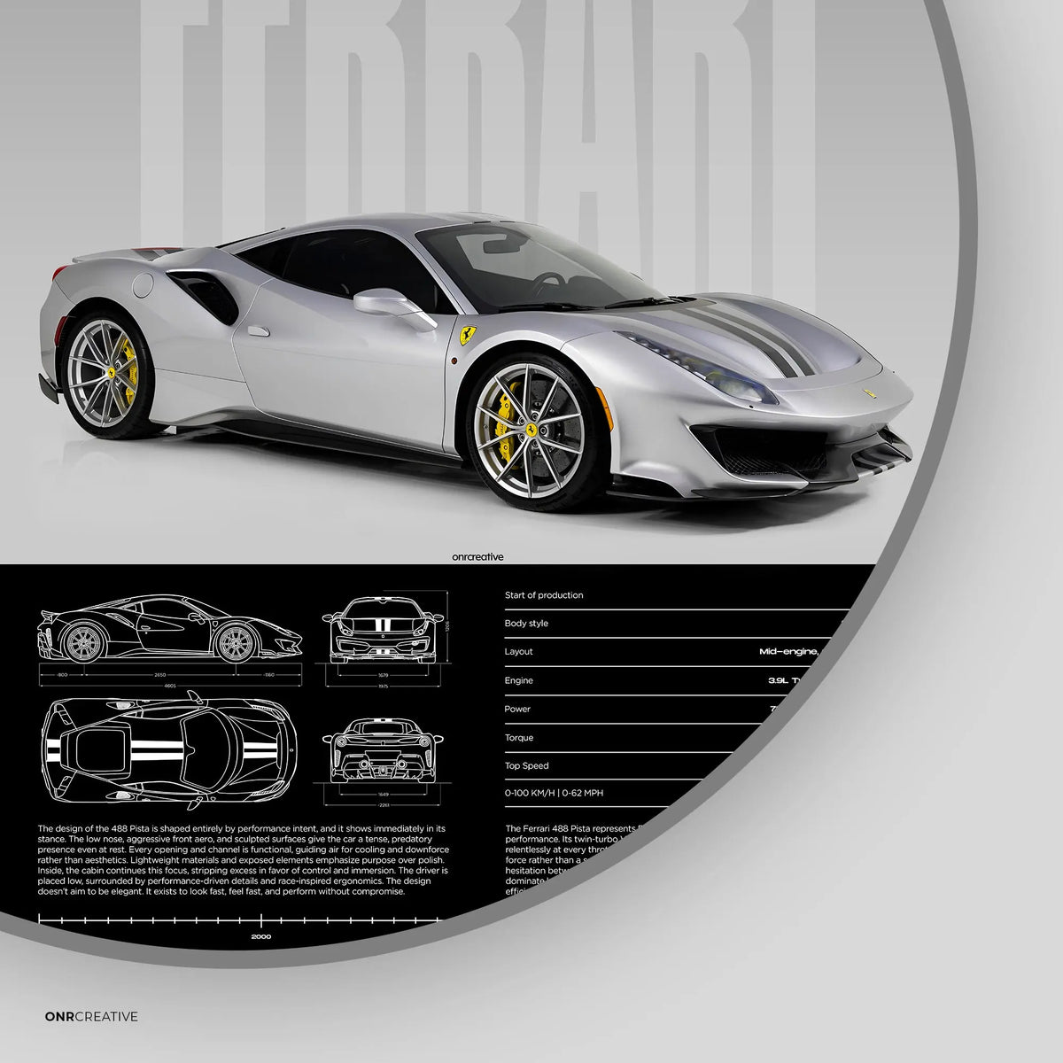 Ferrari 488 Pista Car Poster ONRCreative