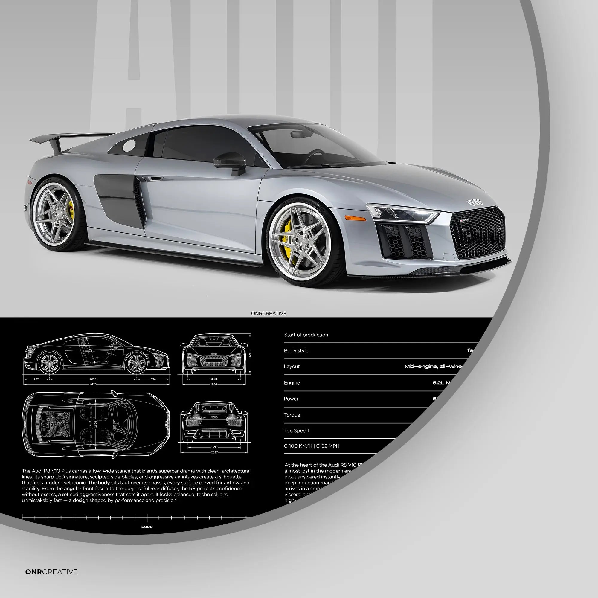 Audi R8 V10 Plus Car Poster | Premium Supercar Wall Art Print
