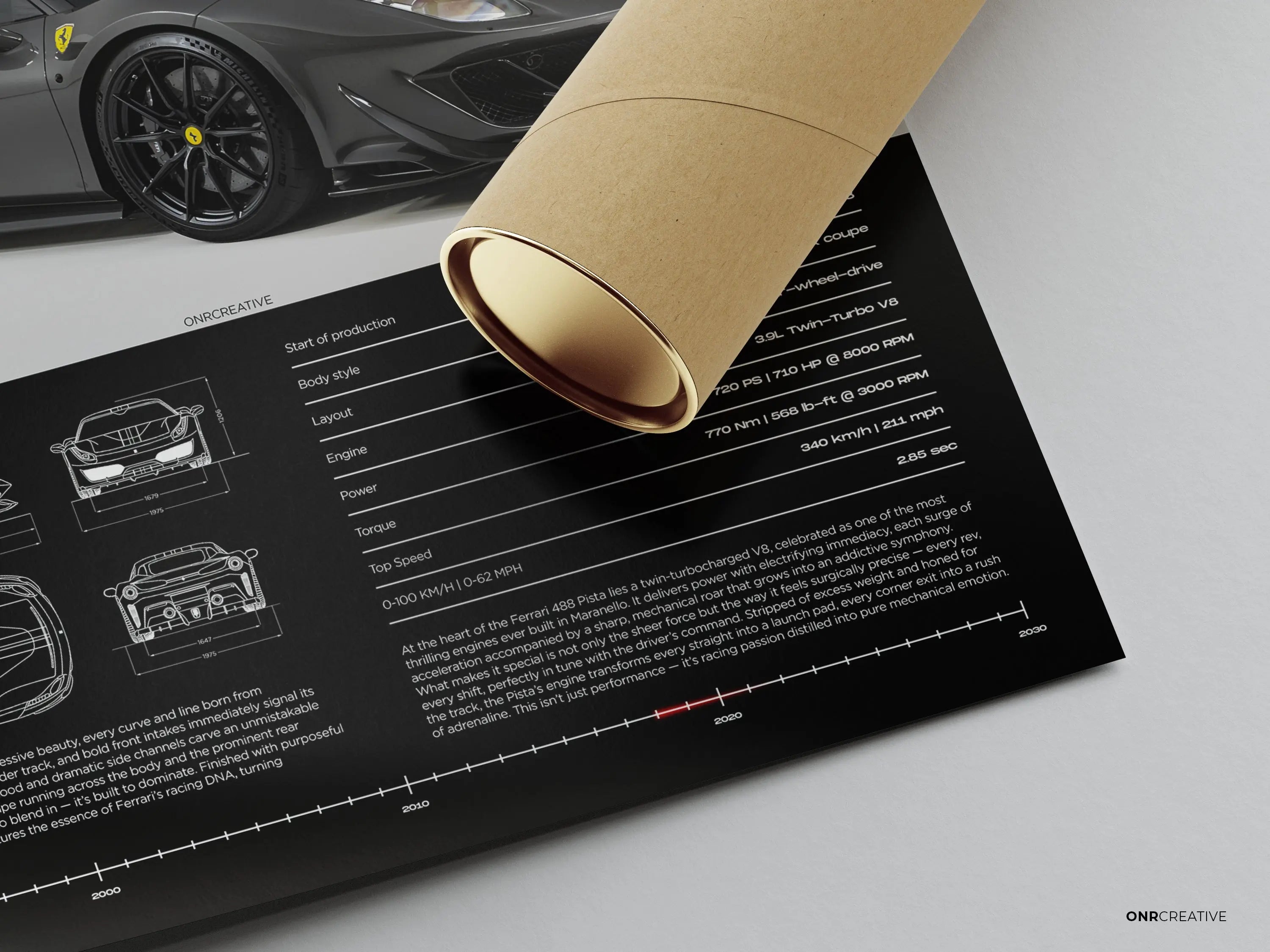 Ferrari 488 Pista Car Poster | Premium Supercar Wall Art Print