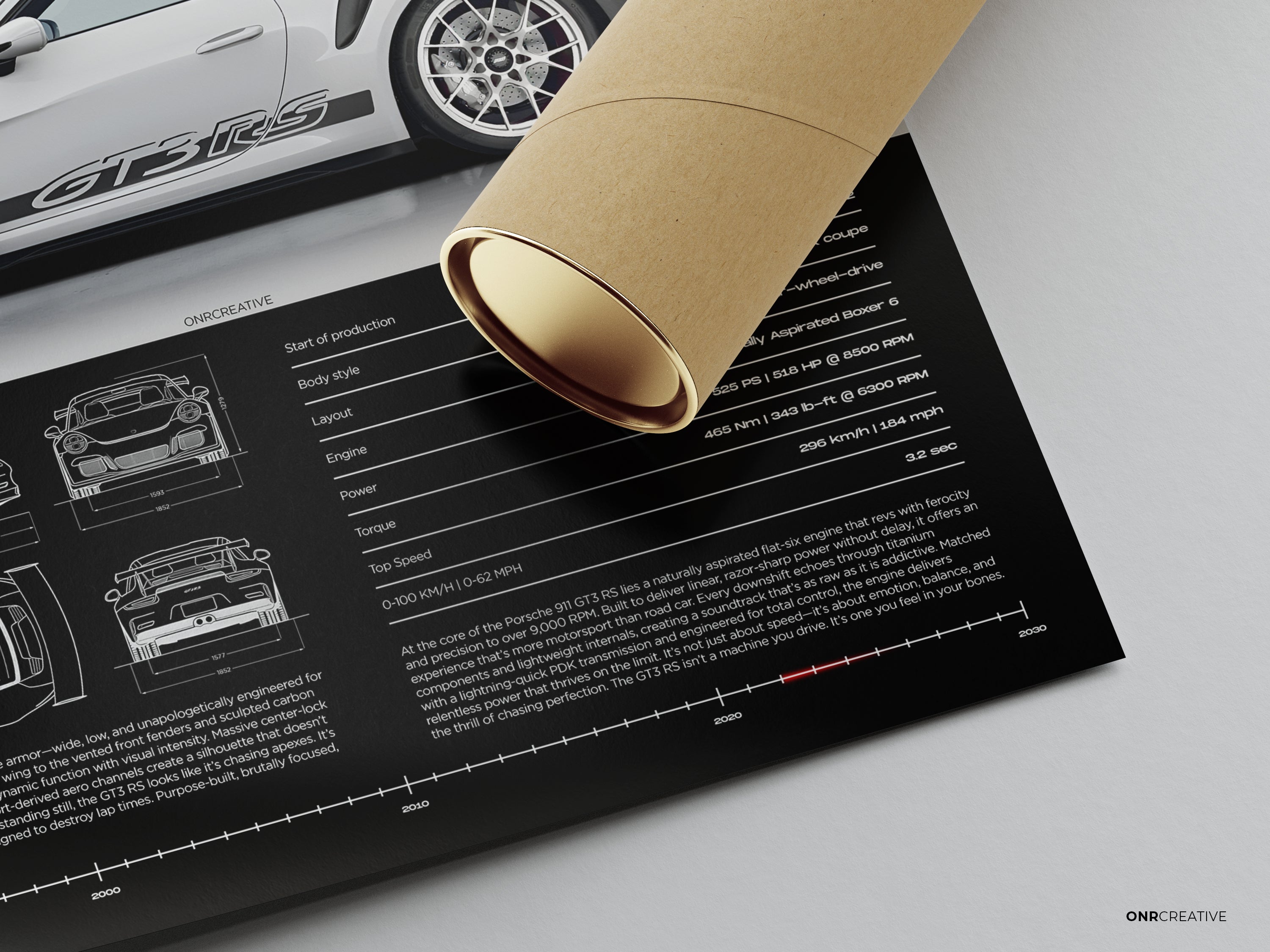 Porsche 911 GT3 RS Poster | White 992 Sports Car Wall Art | Luxury Automotive Print