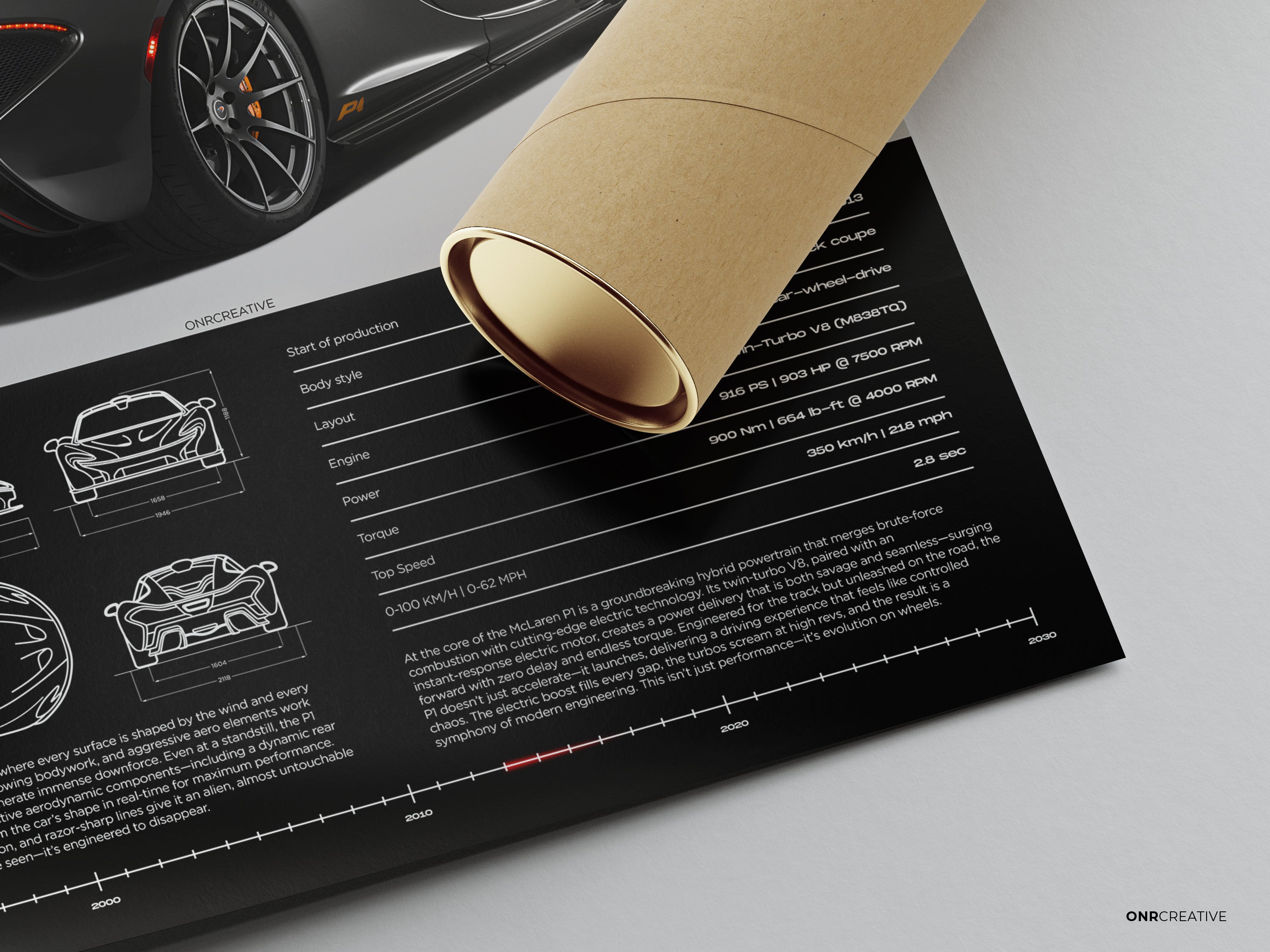 McLaren P1 Poster | Rear View Hypercar Wall Art | Luxury Automotive Print