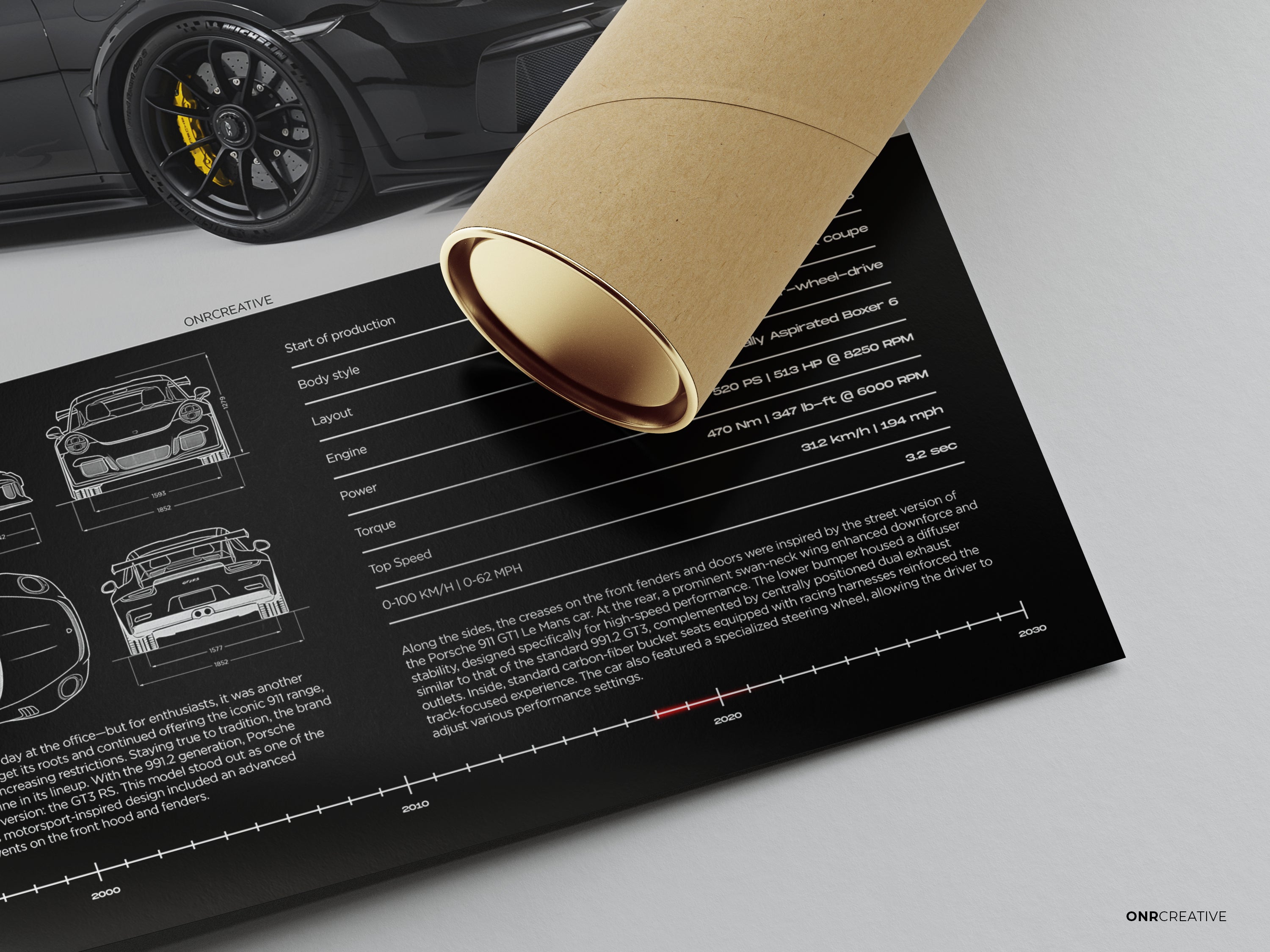 Porsche 911 GT3 RS Poster | Black 991.2 Sports Car Wall Art | Luxury Automotive Print