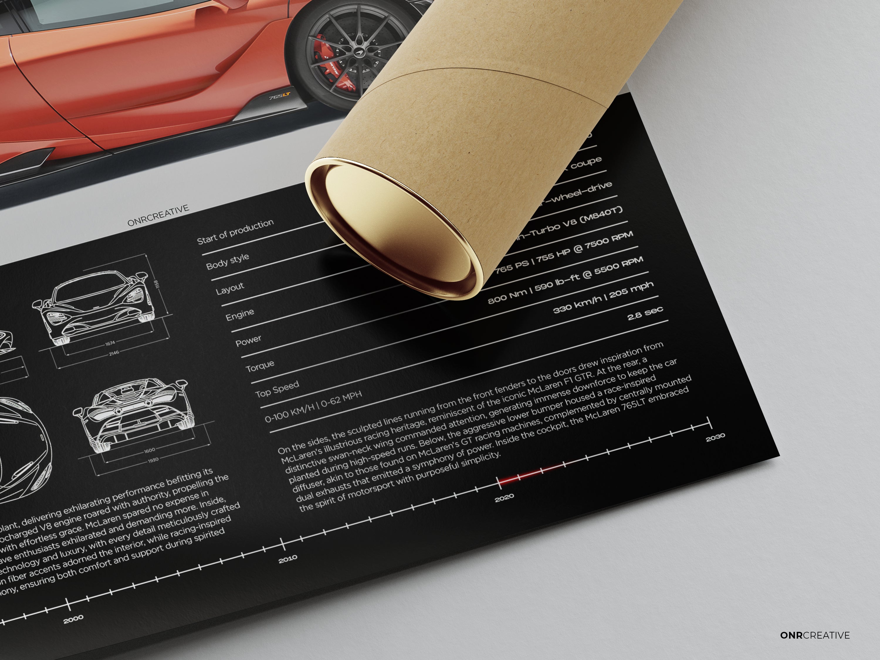 McLaren 765LT Poster | Orange Supercar Wall Art | Modern Automotive Print