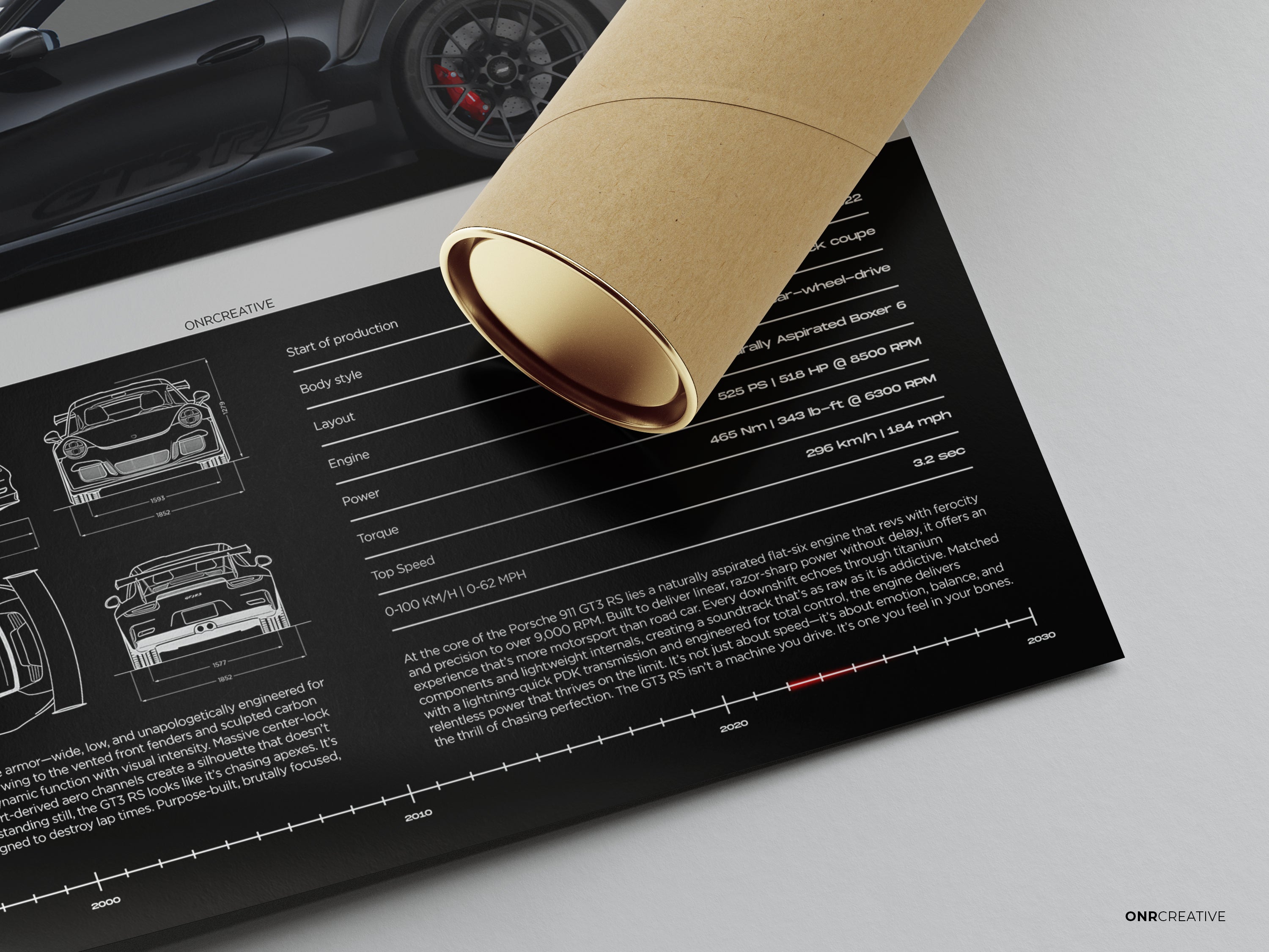Porsche 911 GT3 RS Poster | Sports Car Wall Art Print | Luxury Automotive Decor