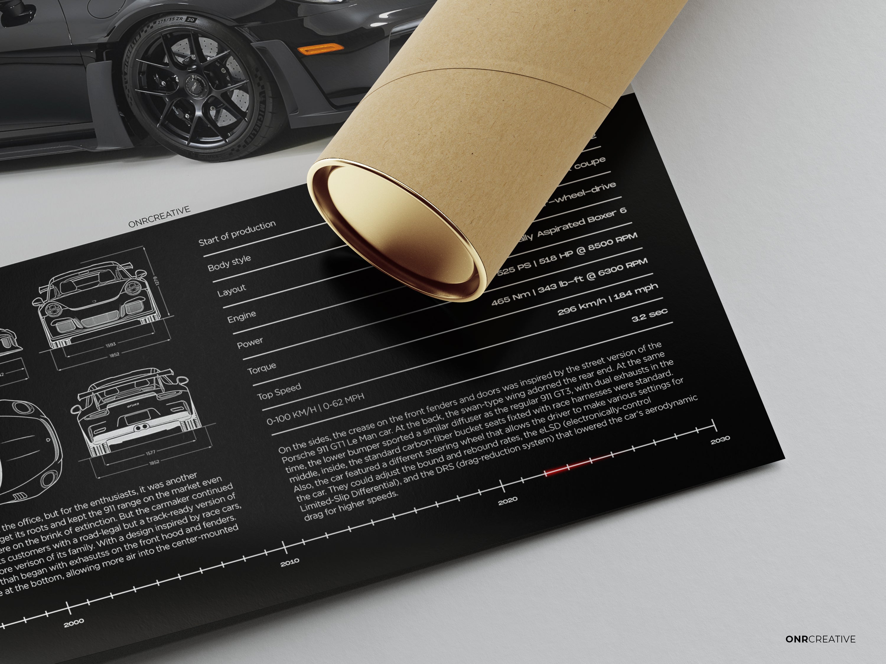 Porsche 911 GT3 RS Poster | Black 992 Sports Car Wall Art | Luxury Automotive Print