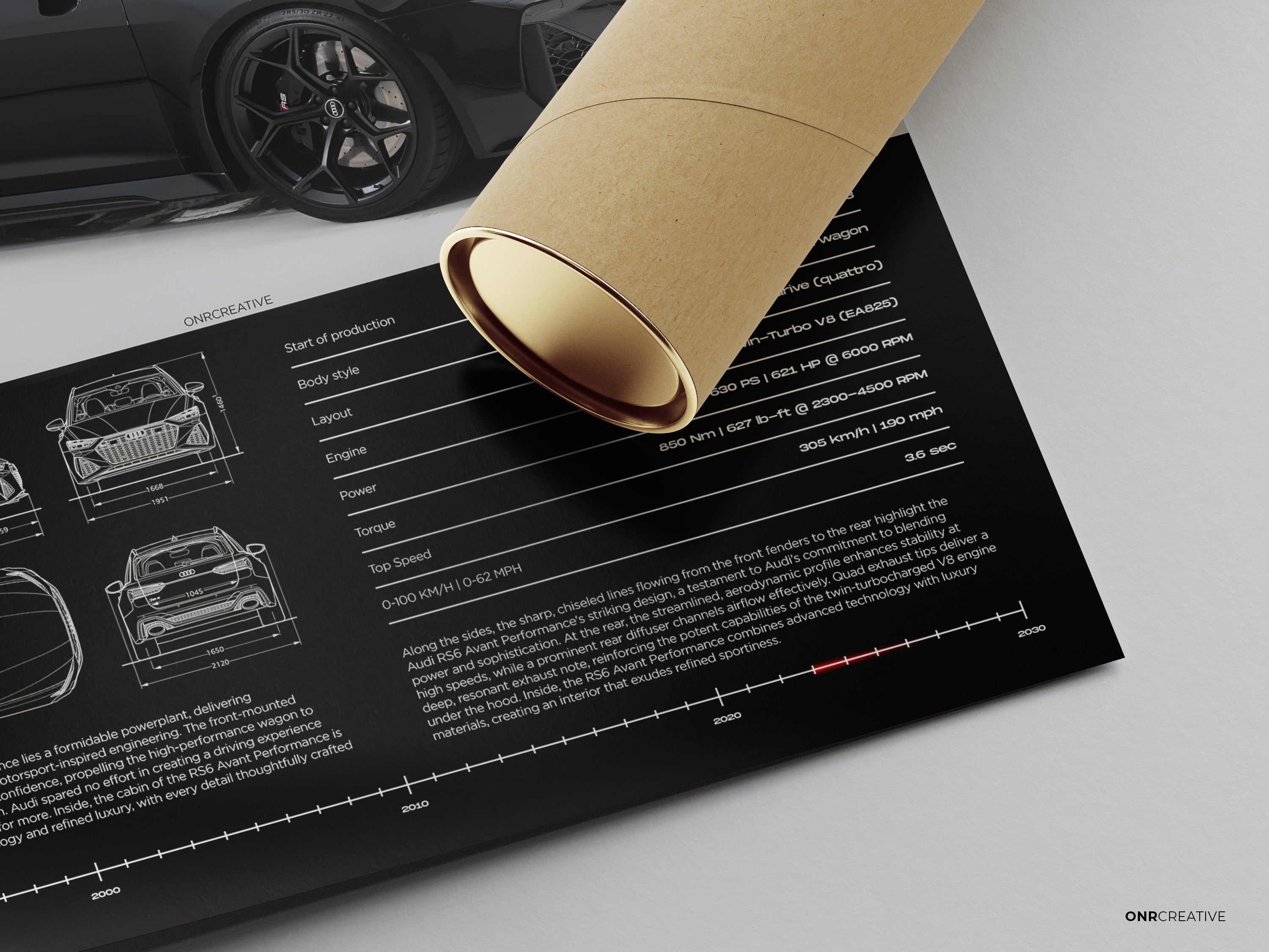 Audi RS6 Avant Poster | Black Performance Wagon Wall Art | Luxury Automotive Print