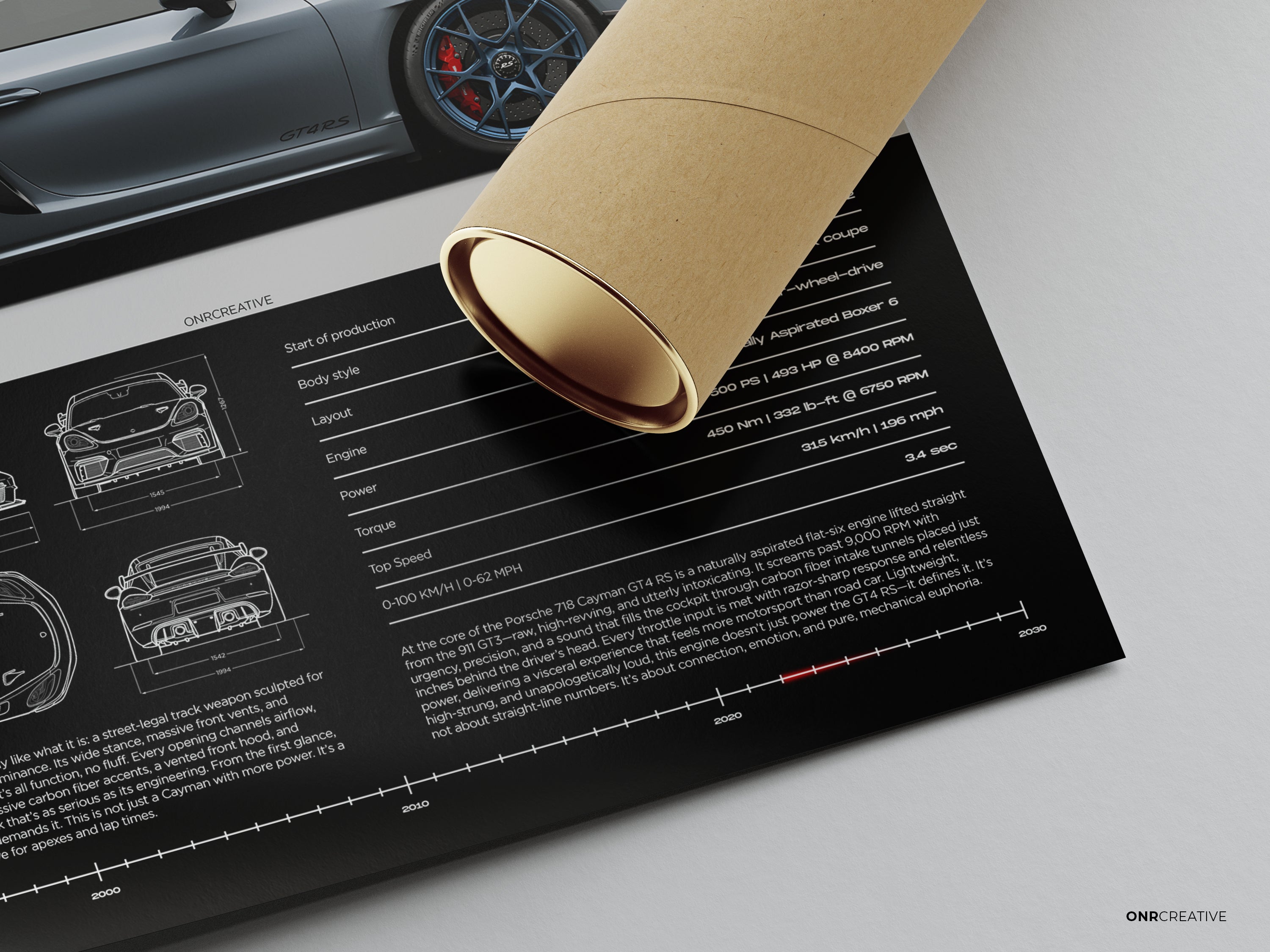 Porsche 718 Cayman GT4 RS Poster | Sports Car Wall Art | Luxury Automotive Print