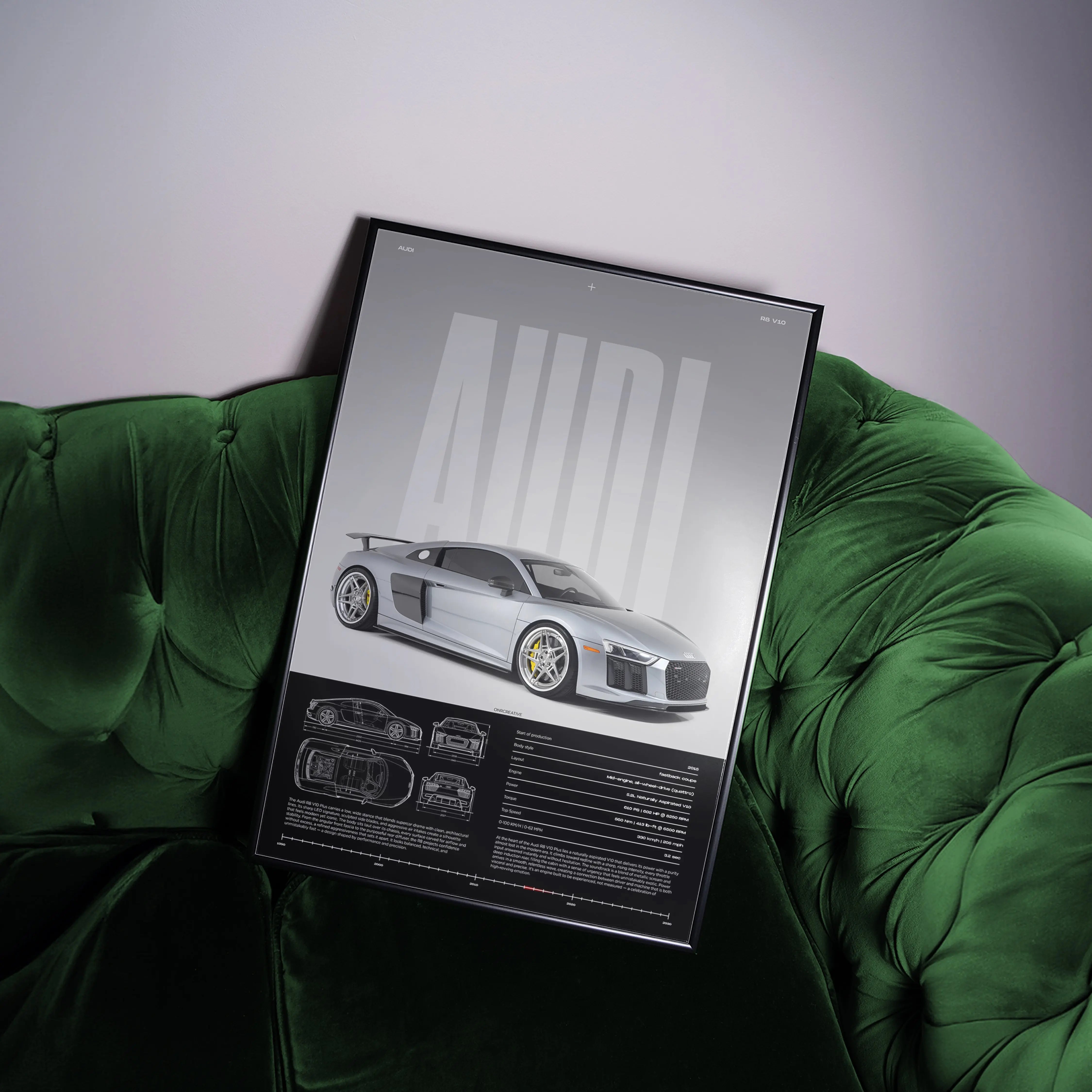 Audi R8 V10 Plus Car Poster | Premium Supercar Wall Art Print