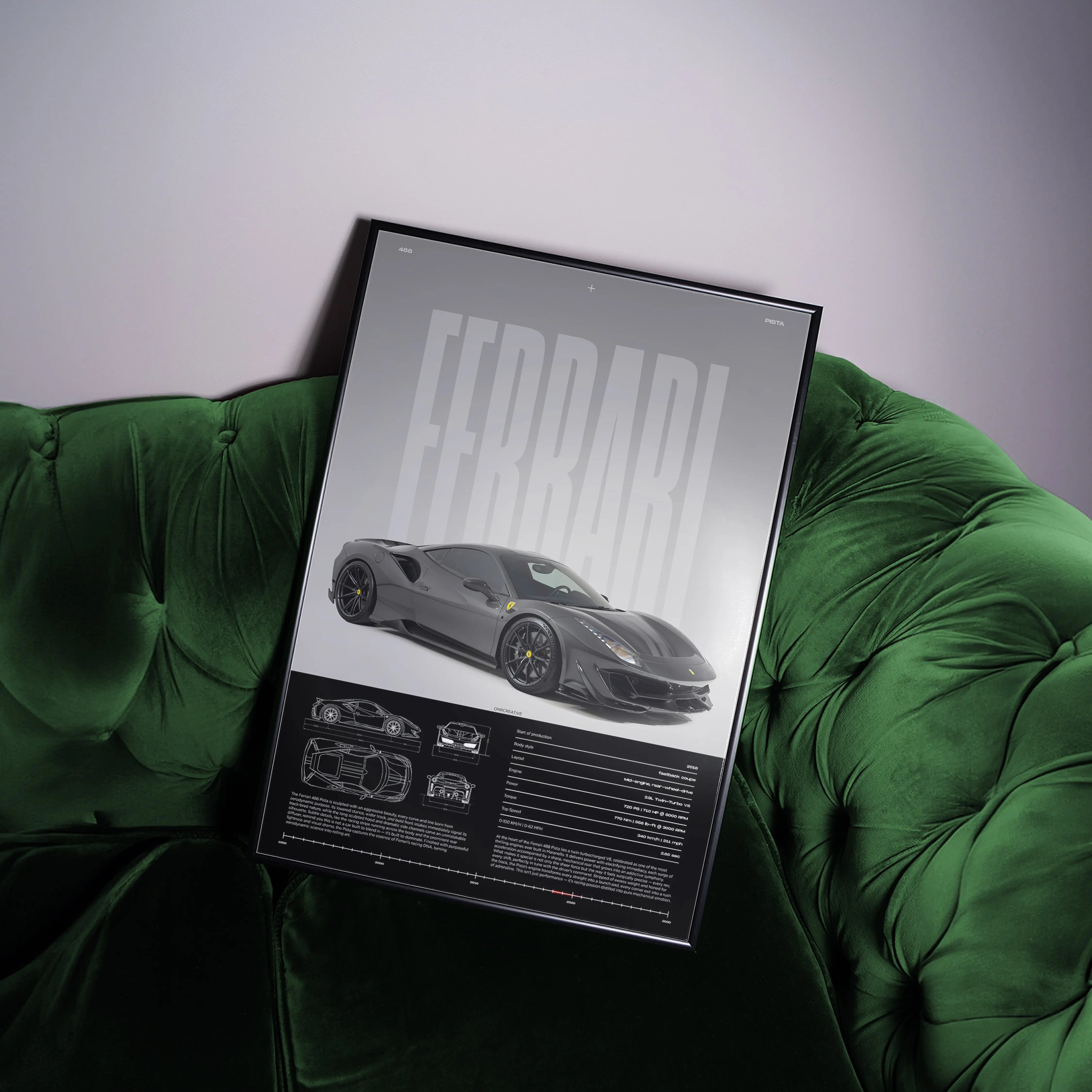Ferrari 488 Pista Car Poster | Premium Supercar Wall Art Print
