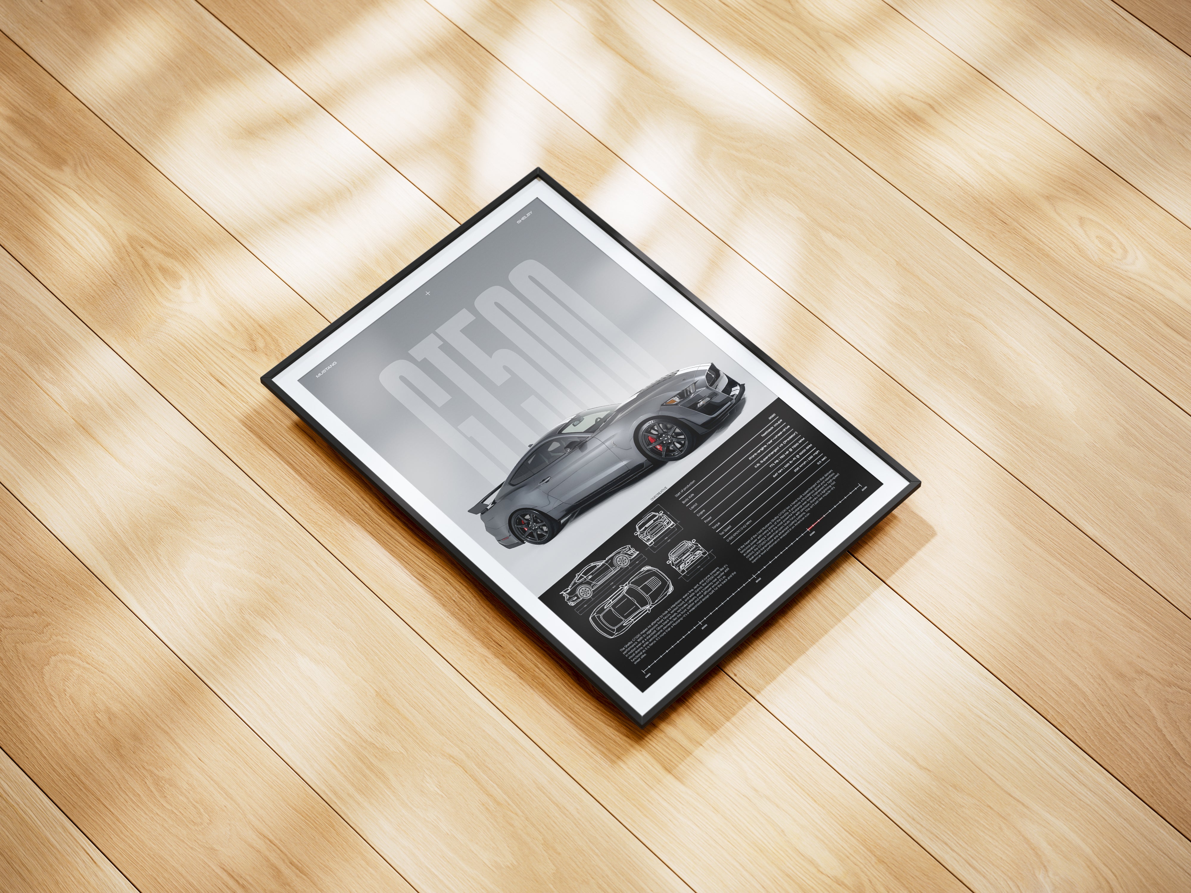 Ford Mustang Shelby GT500 Poster | Grey Striped American Muscle Car Wall Art | Automotive Print