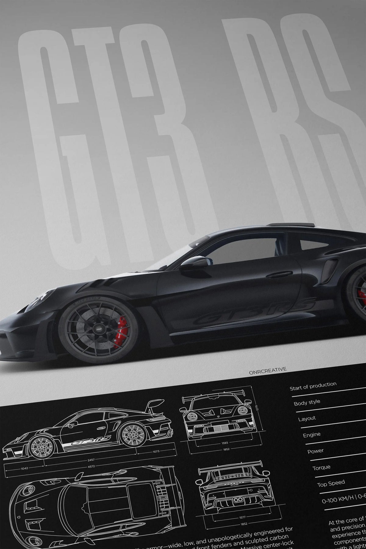 Porsche 911 GT3 RS Car Poster ONRCreative