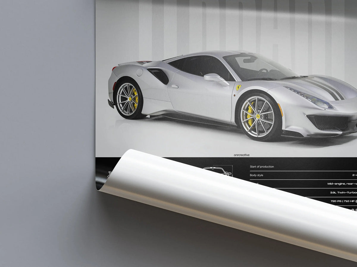 Ferrari 488 Pista Car Poster ONRCreative