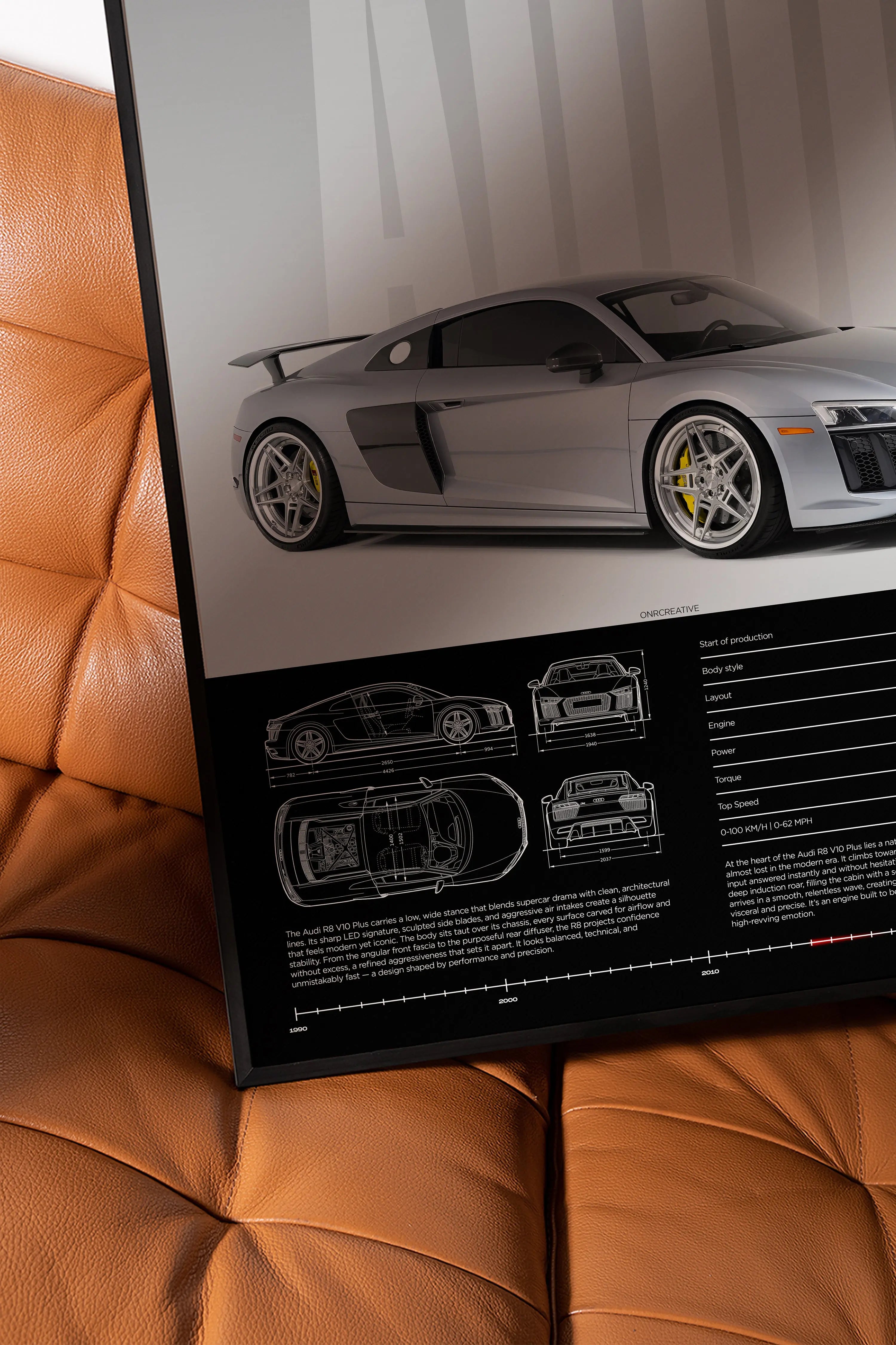 Audi R8 V10 Plus Car Poster | Premium Supercar Wall Art Print