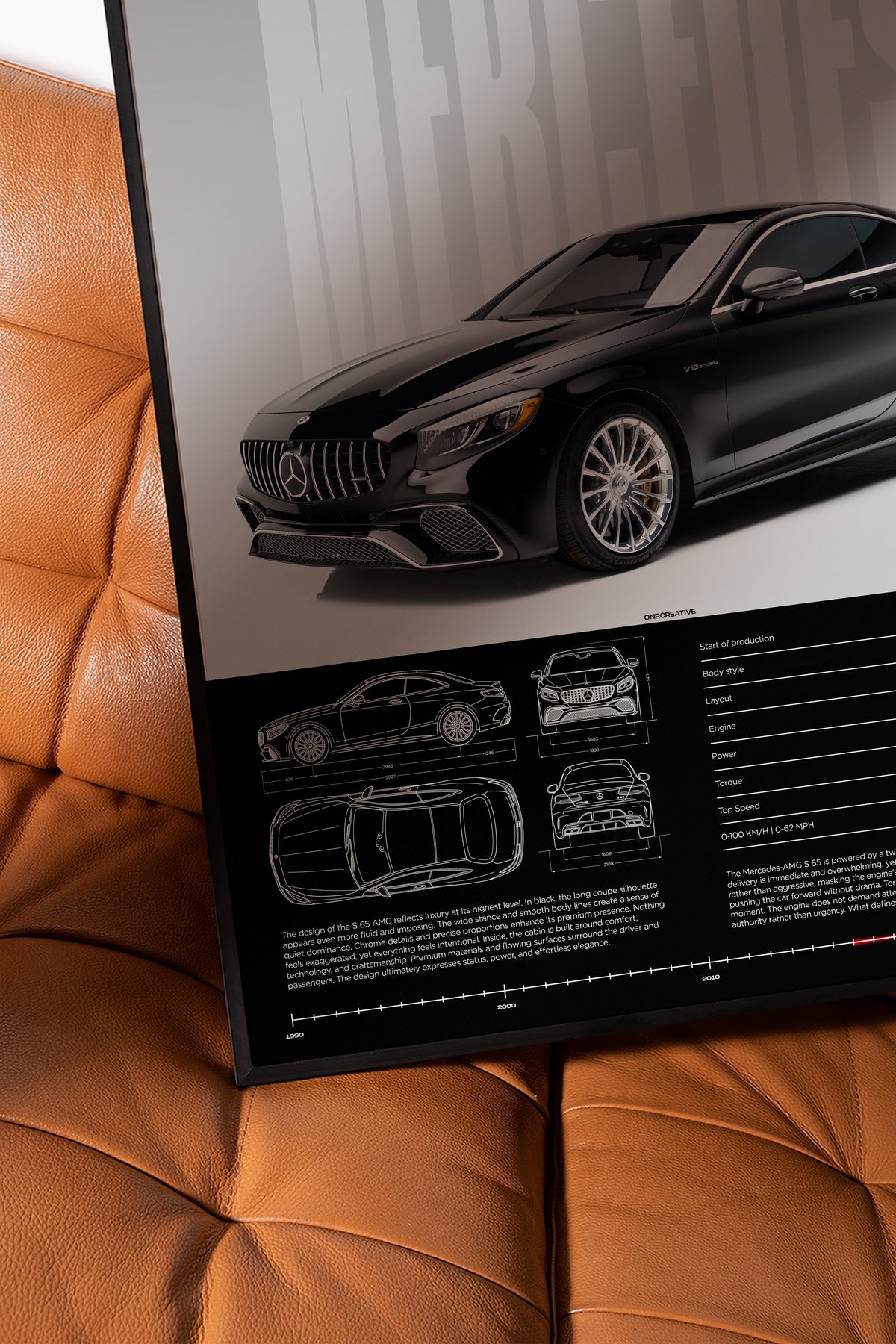 Mercedes-AMG S 65 Coupe poster on brown leather chair