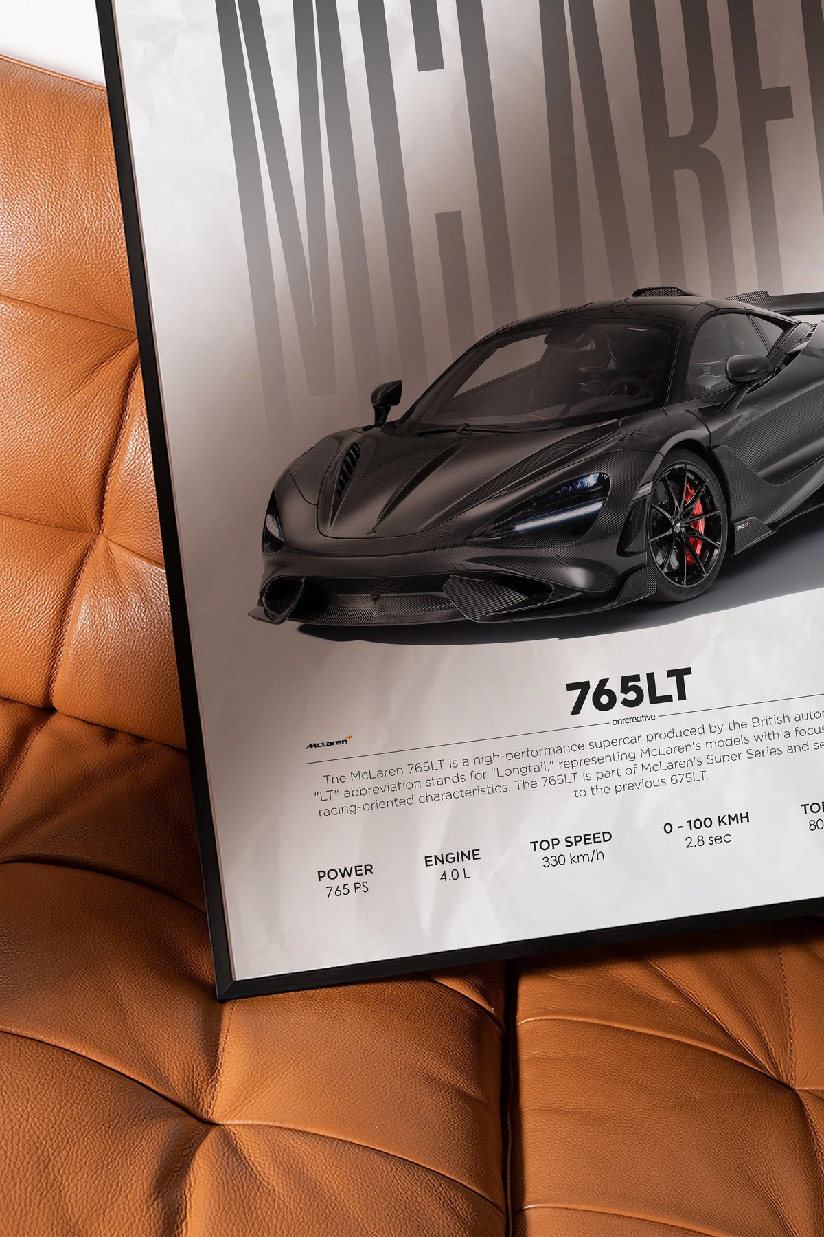 McLaren 765LT poster close up detail on premium matte print
